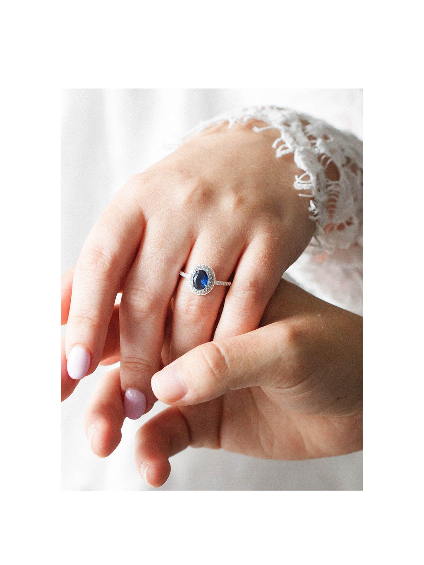 Image 2 of 4 of The Love Collection Princess Diana Inspired Sapphire CZ Oval Engagement Ring