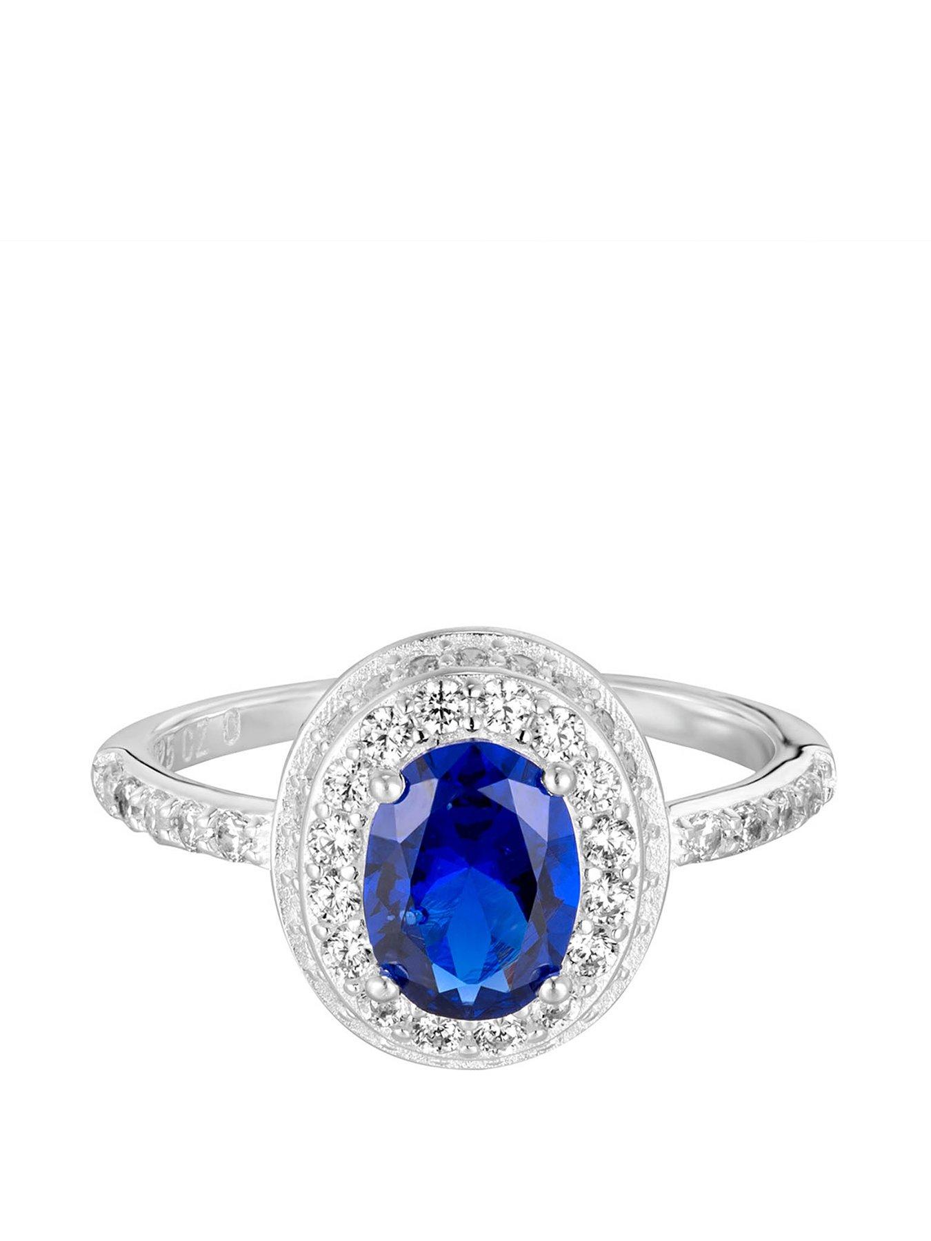 Image 3 of 4 of The Love Collection Princess Diana Inspired Sapphire CZ Oval Engagement Ring