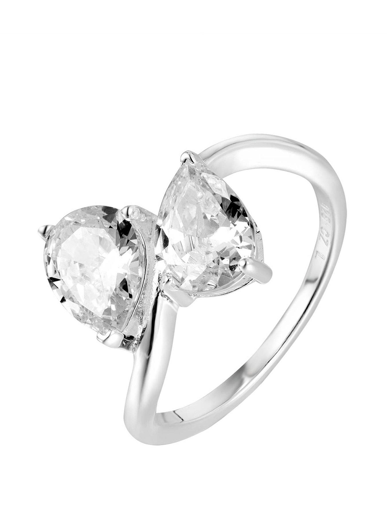 Image 1 of 4 of The Love Collection Sterling Silver Toi et Moi Double Pear Wrapped CZ Engagement Ring
