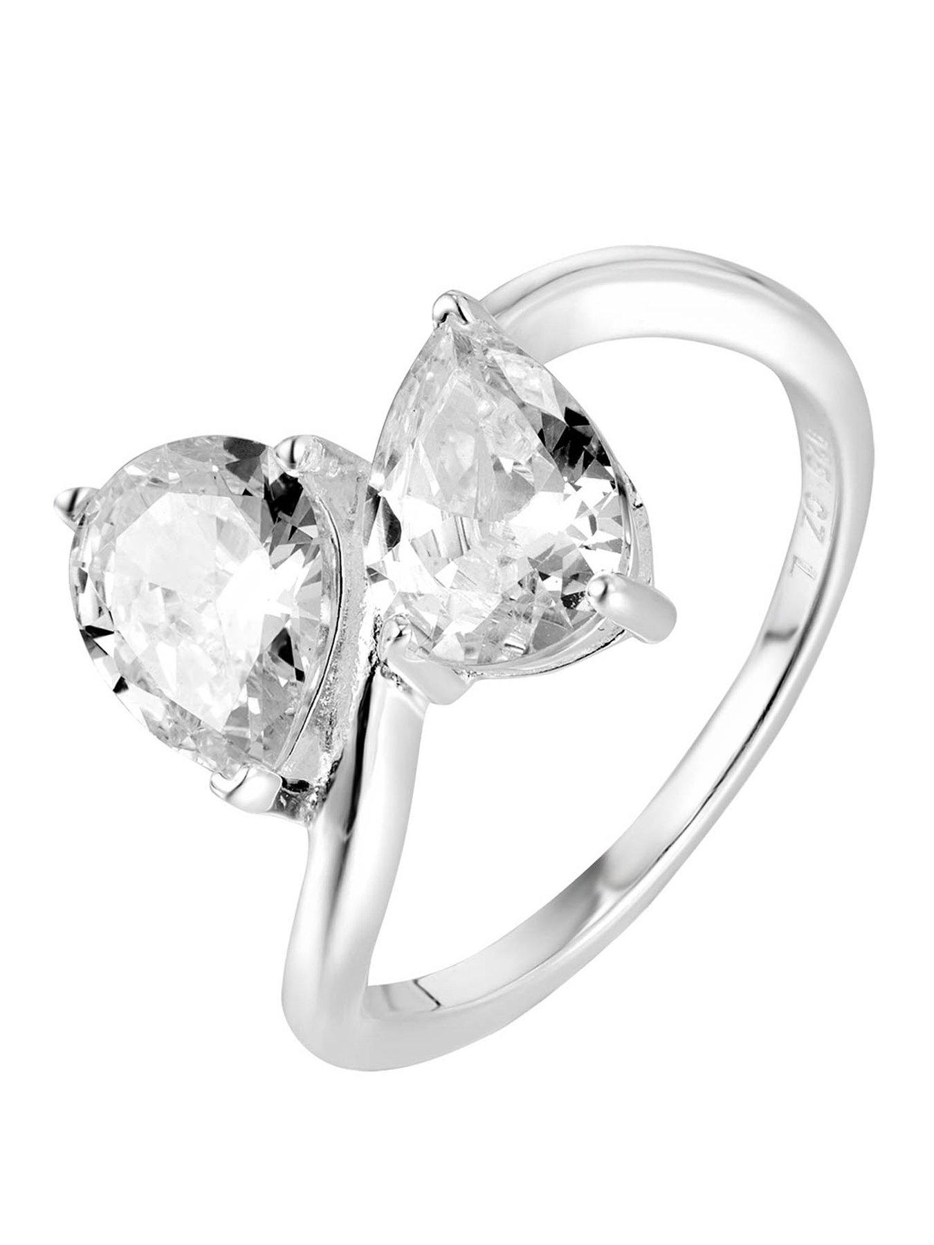The Love Collection Sterling Silver Toi et Moi Double Pear Wrapped CZ Engagement Ring