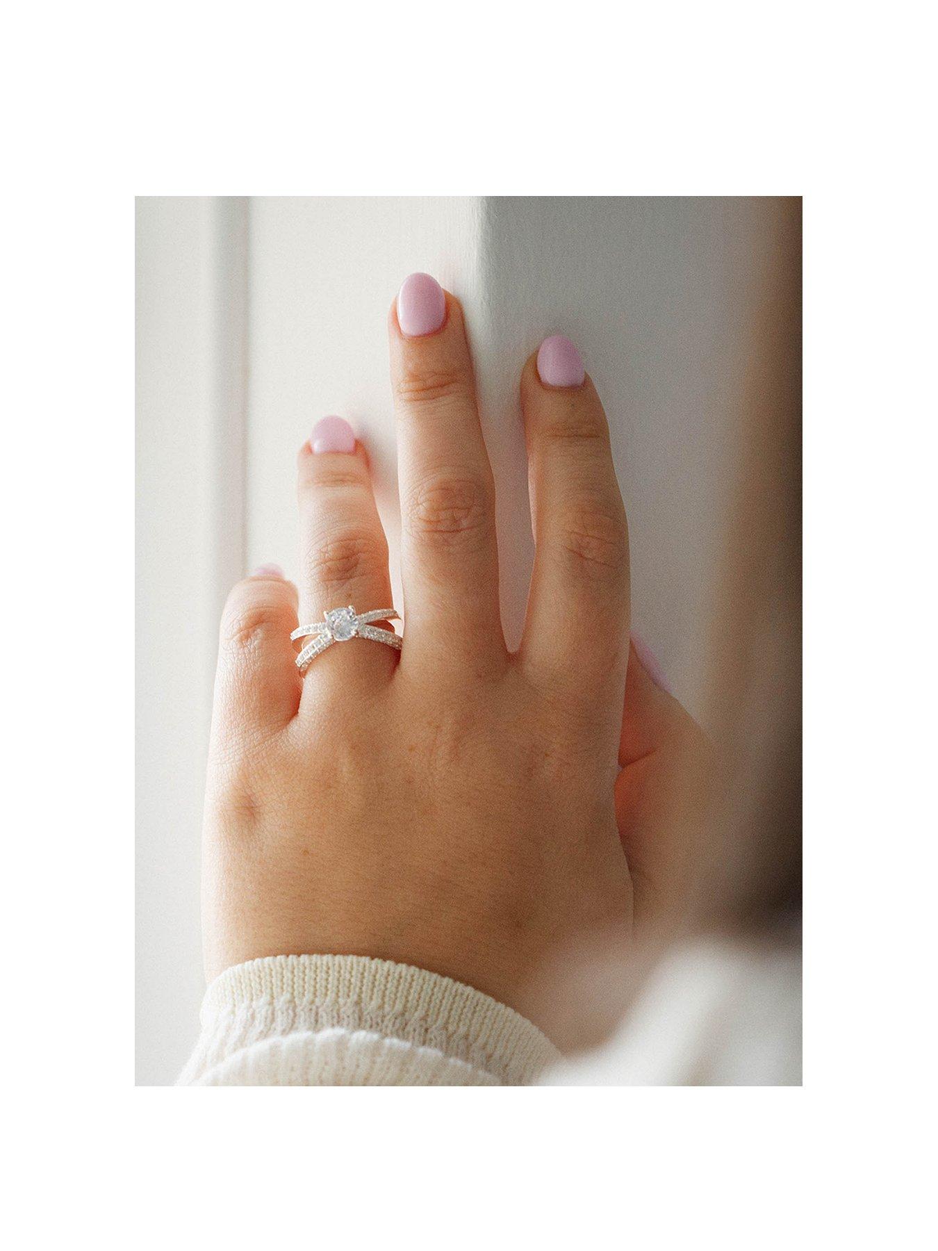 Image 2 of 4 of The Love Collection Sterling Silver Solitaire CZ Criss Cross Pave Engagement Ring