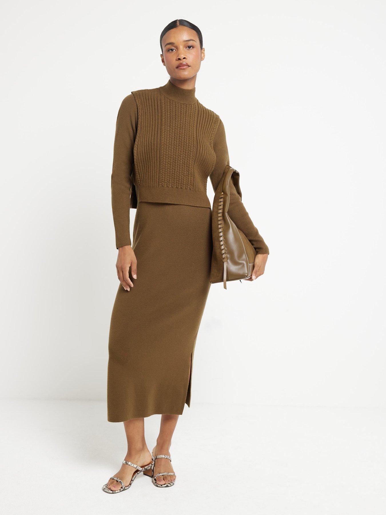 undefined 2 In 1 Midi Dress - Dark Khaki