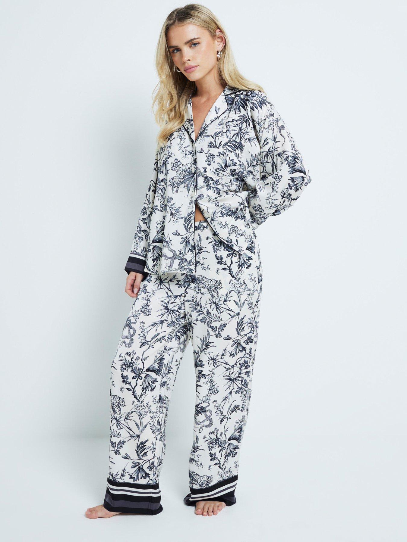 undefined Printed Satin Pj Set In A Bag - Black