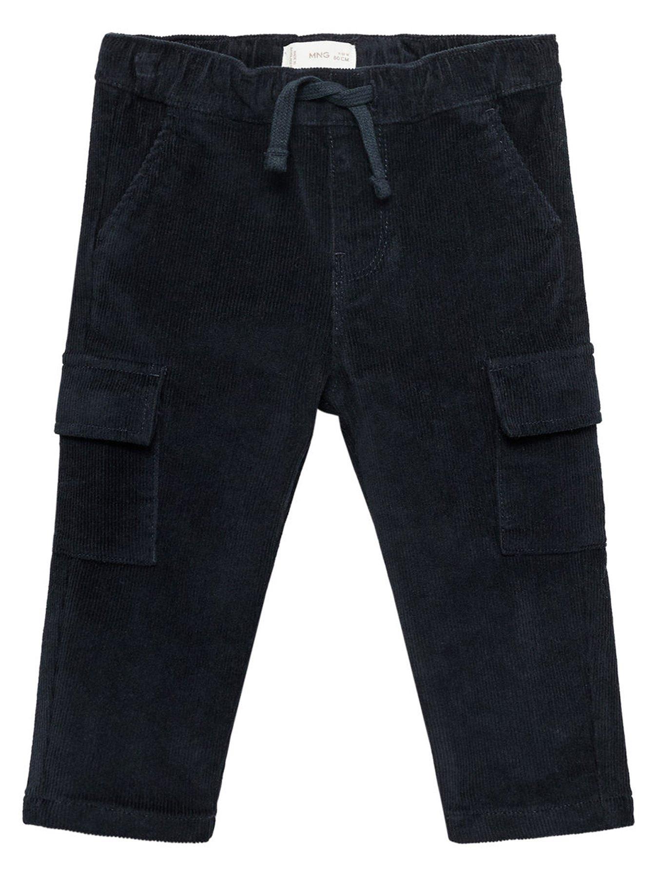 front image of mango-younger-boys-cord-cargo-trousers-navy