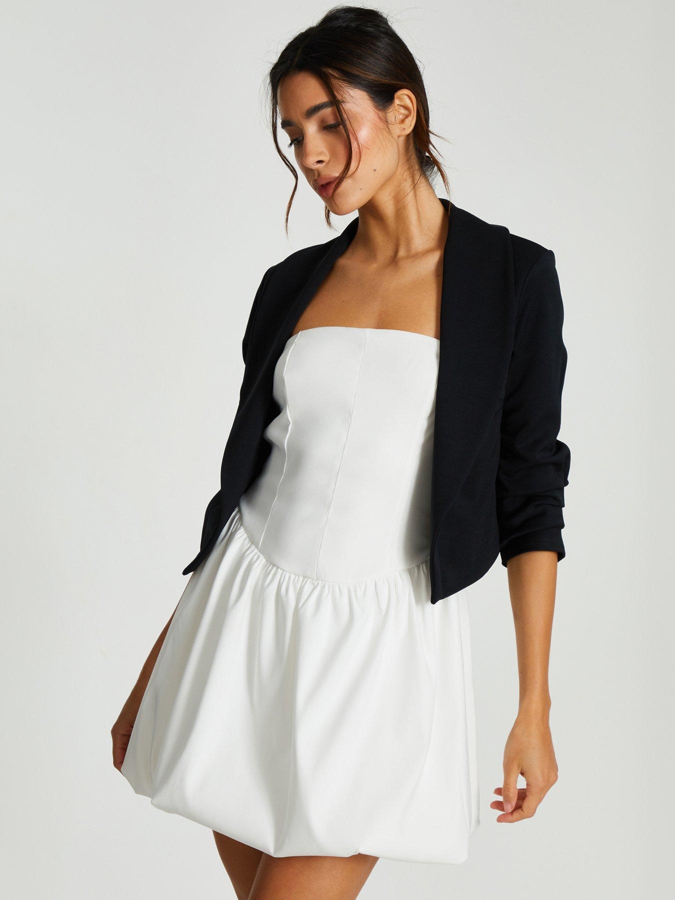 undefined Shawl Collar Crop Jacket - Black