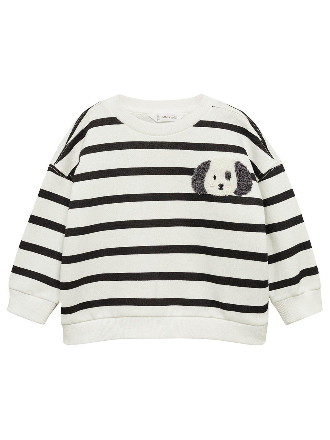 undefined Younger Girls Puppy Striped Sweat - Light Cream