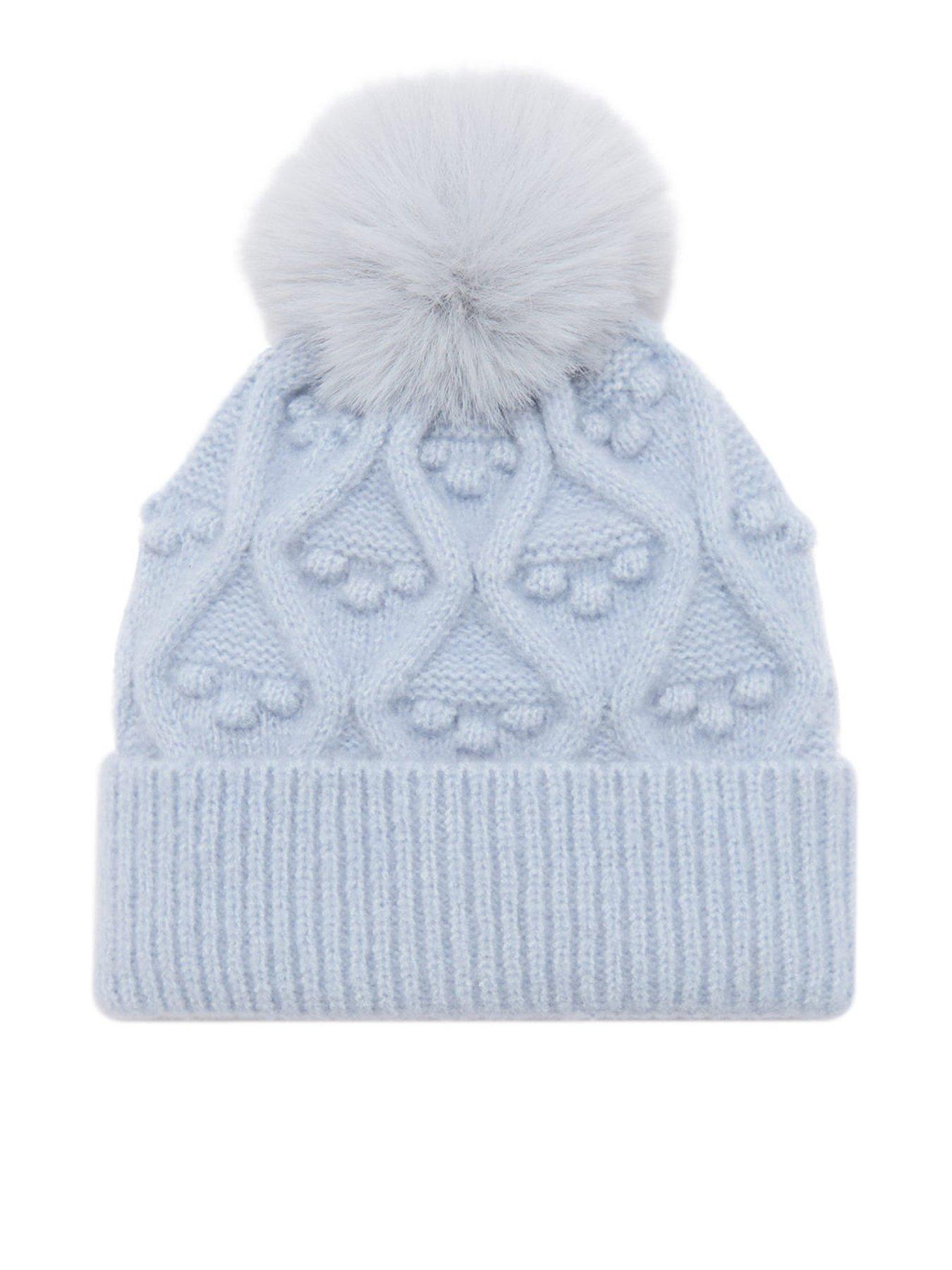 undefined Younger Girls Pom Pom Knitted Hat - Light Blue