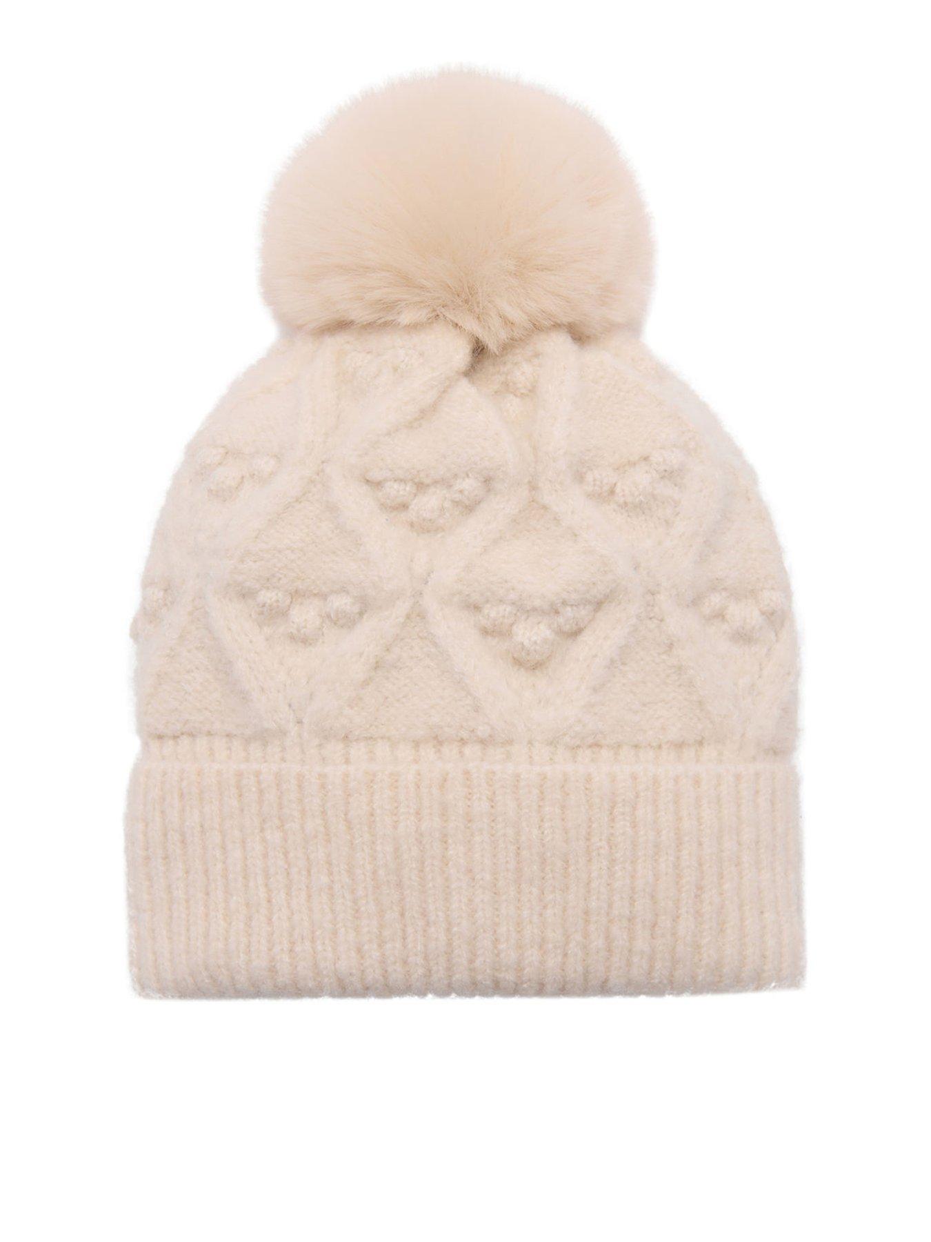 Image 1 of 2 of Mango Girls Knitted Pom Pom Hat - Beige