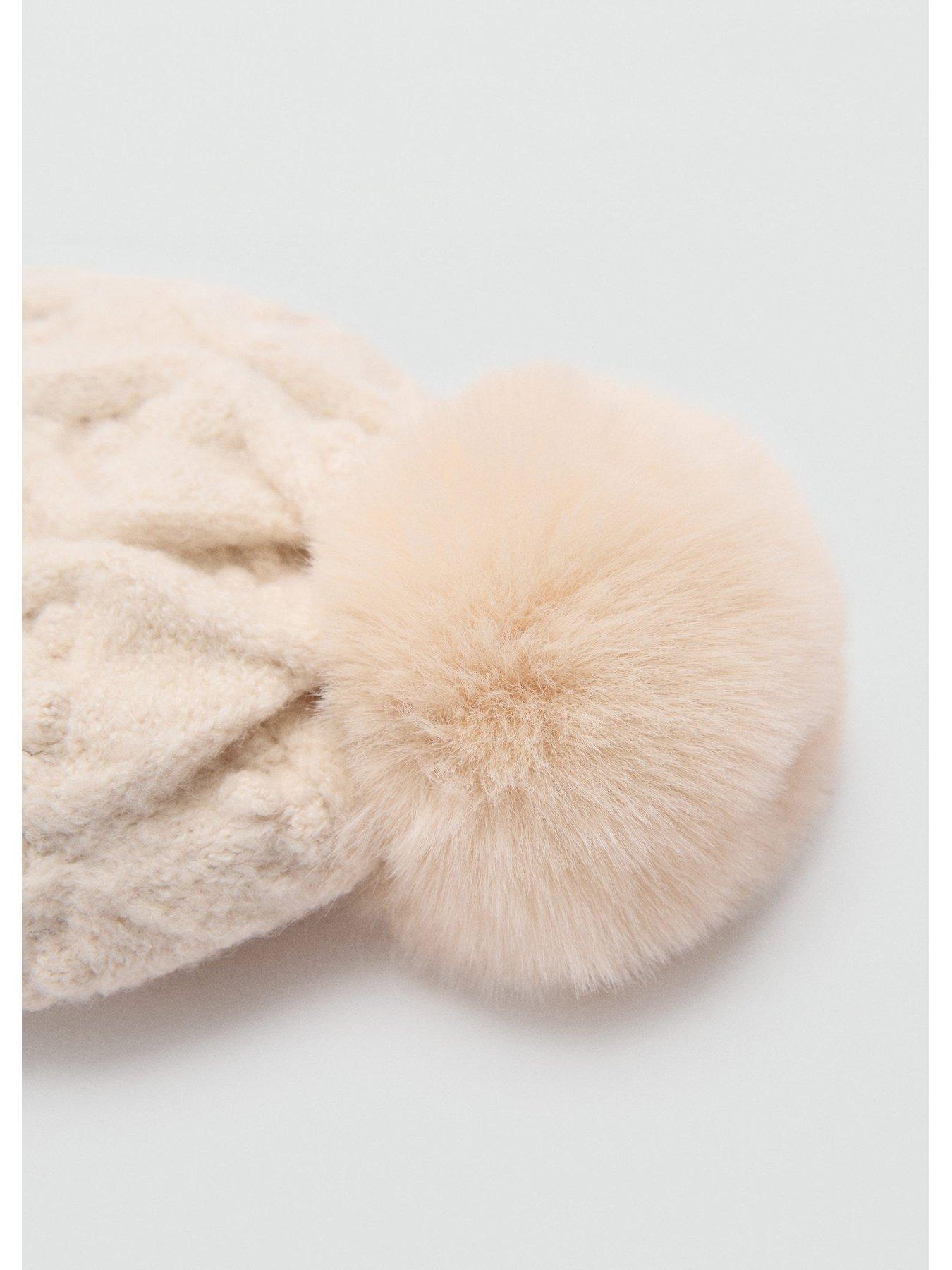 Image 2 of 2 of Mango Girls Knitted Pom Pom Hat - Beige