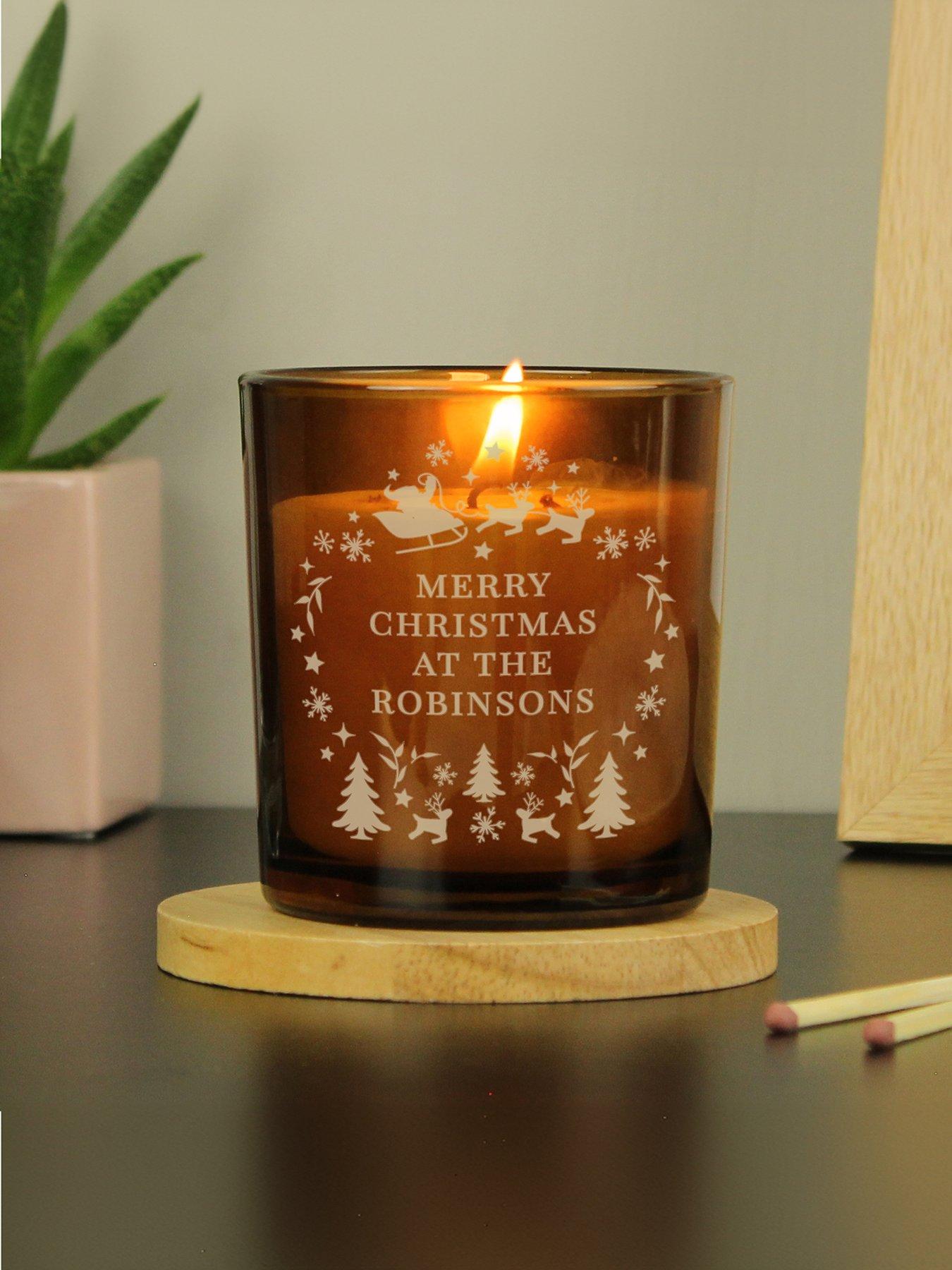 Image 4 of 4 of The Personalised Memento Company Personalised Engraved Christmas Amber Glass Candle