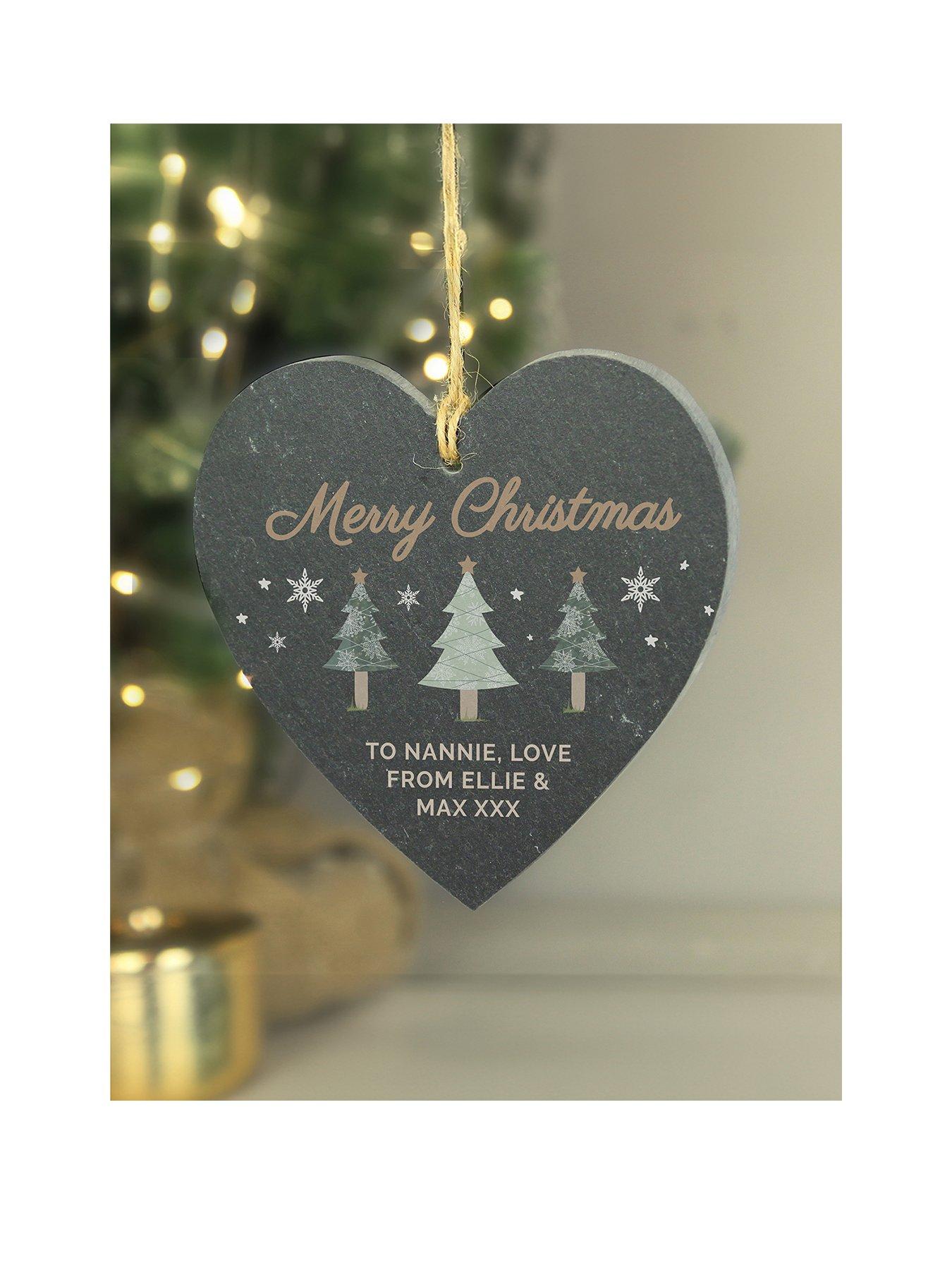 undefined Personalised Christmas Tree Slate Heart Ornament