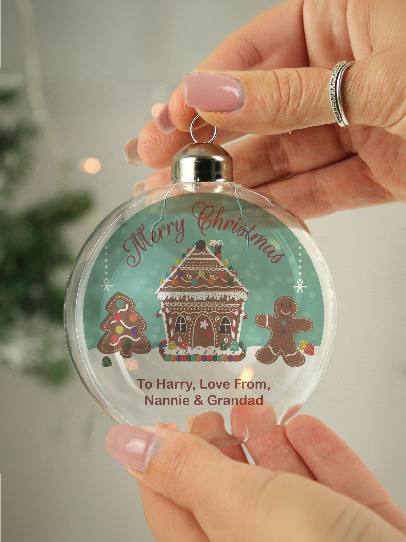 Image 2 of 3 of The Personalised Memento Company Personalised Gingerbread House Christmas Glass Bauble