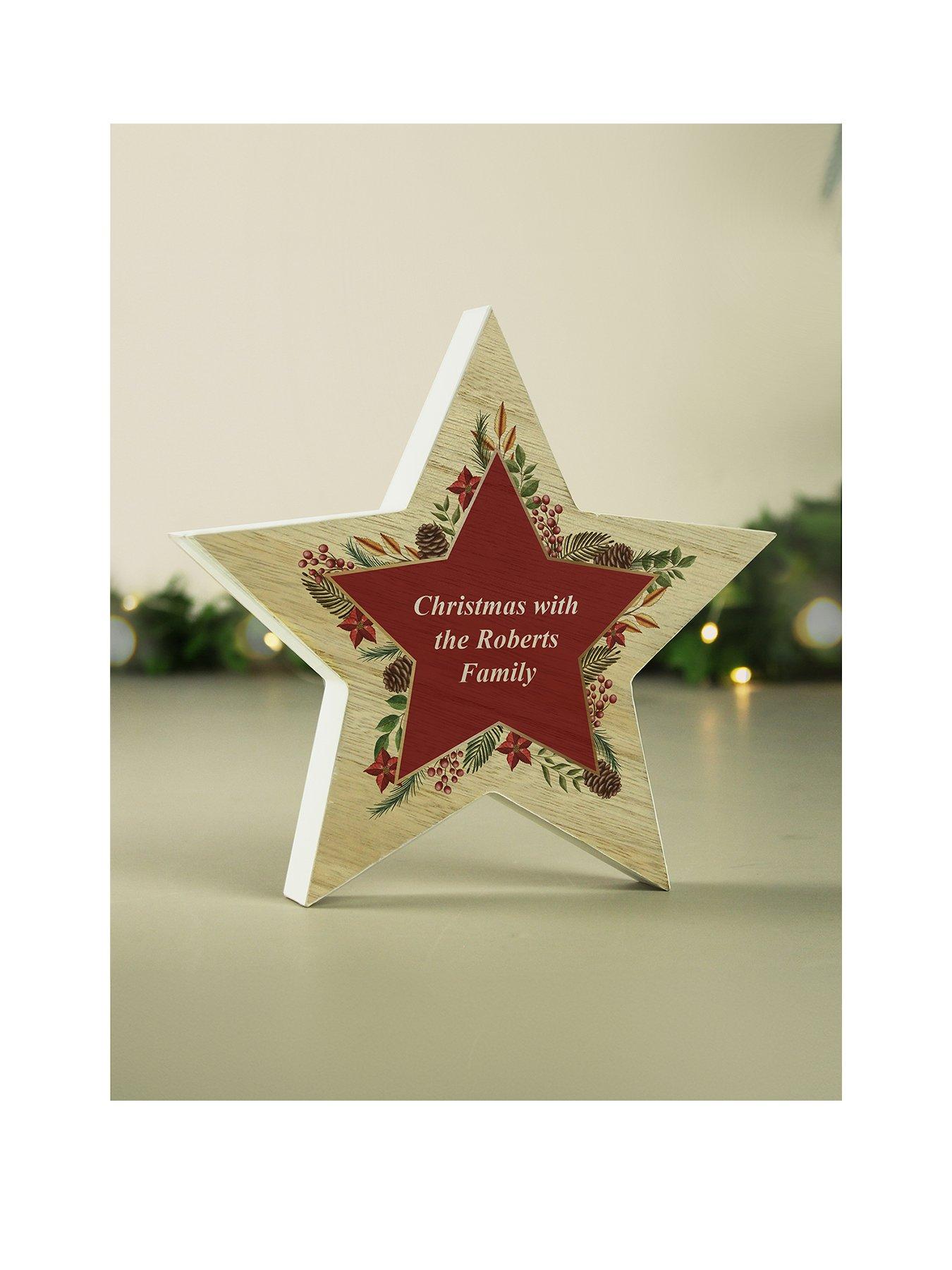Image 1 of 3 of The Personalised Memento Company Personalised Christmas Wreath Wooden Star Ornament