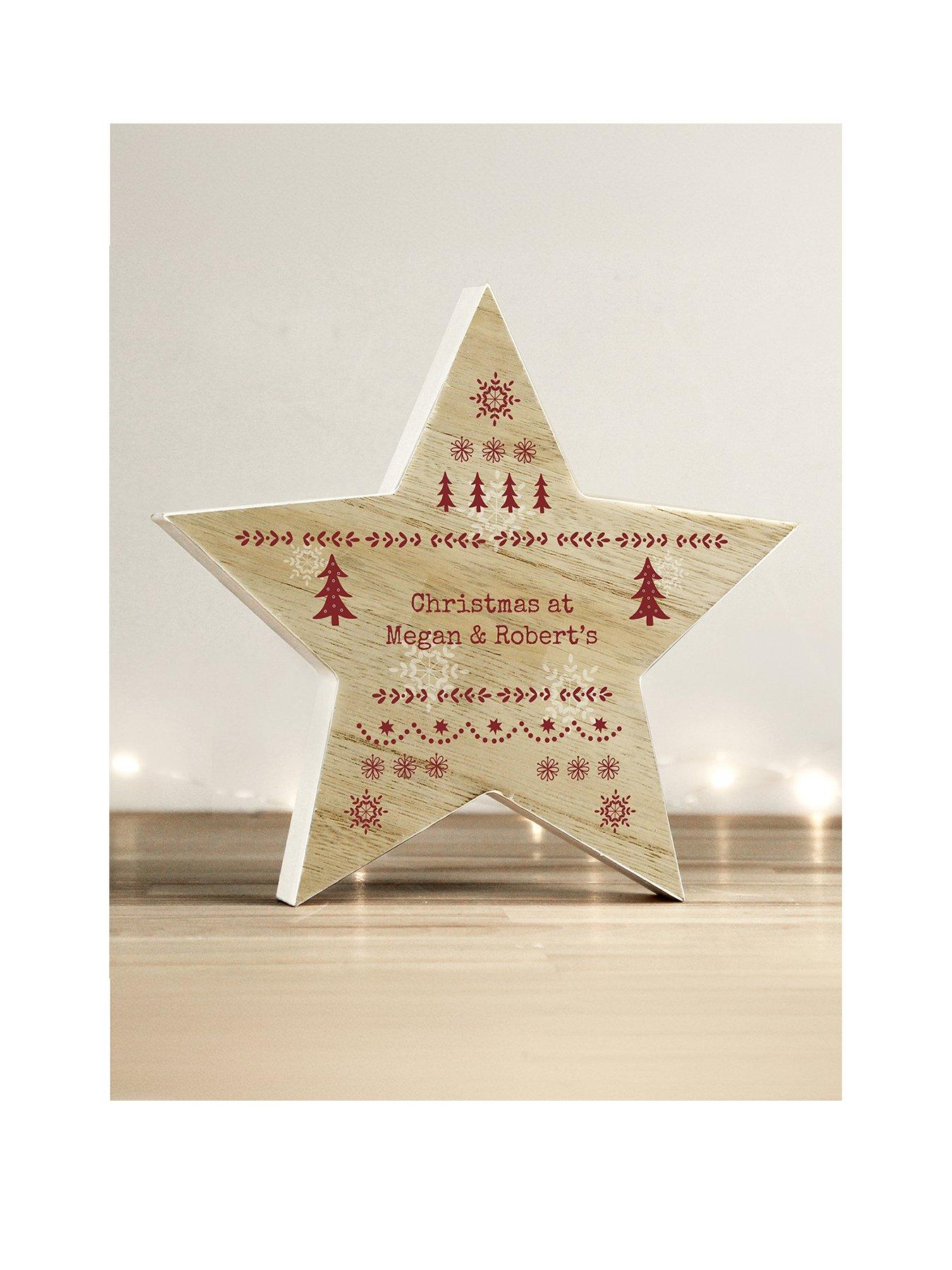 undefined Personalised Christmas Fair Isle Wooden Star Ornament