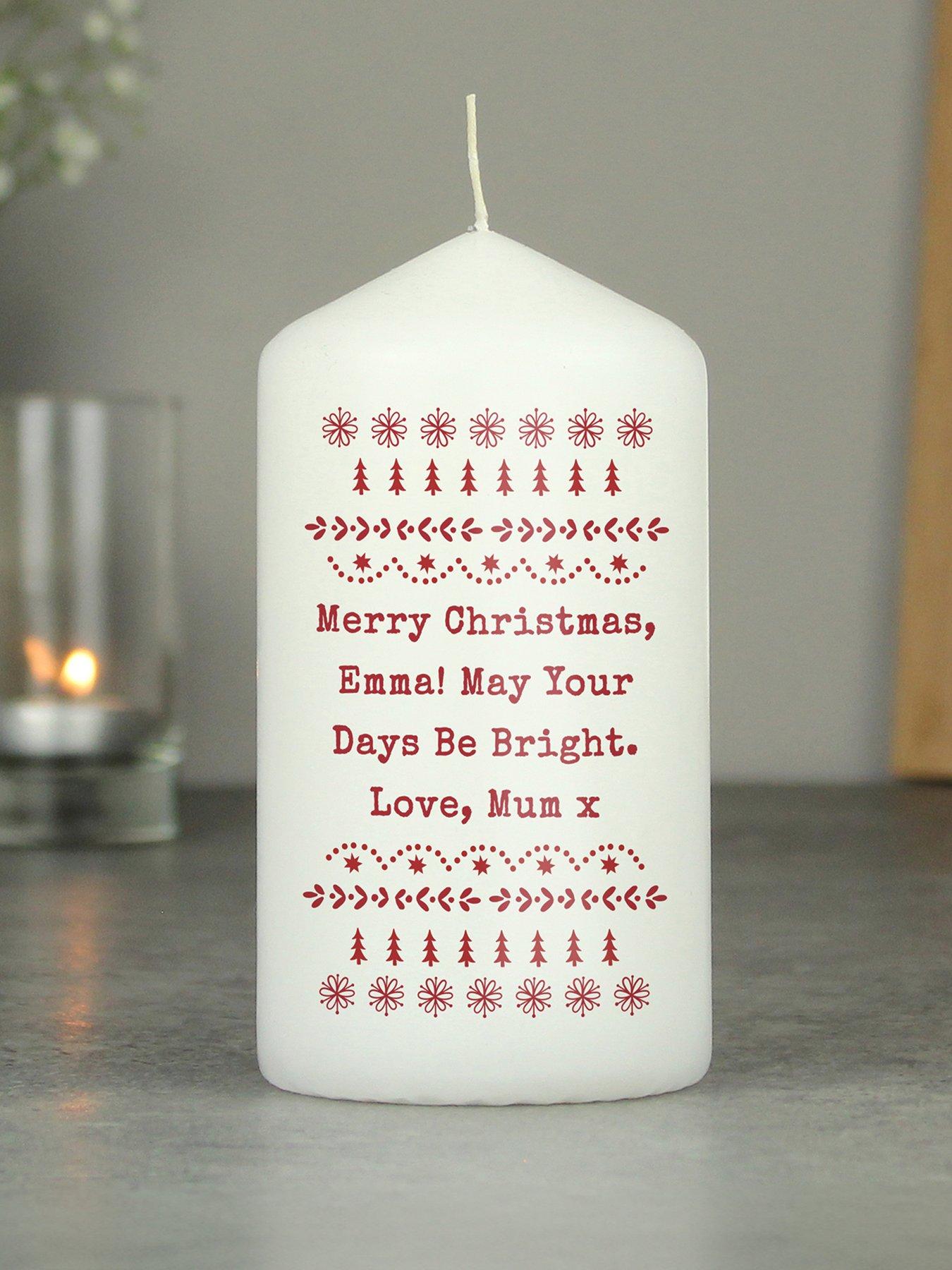 Image 3 of 3 of The Personalised Memento Company Personalised Christmas Fair Isle Pillar Candle