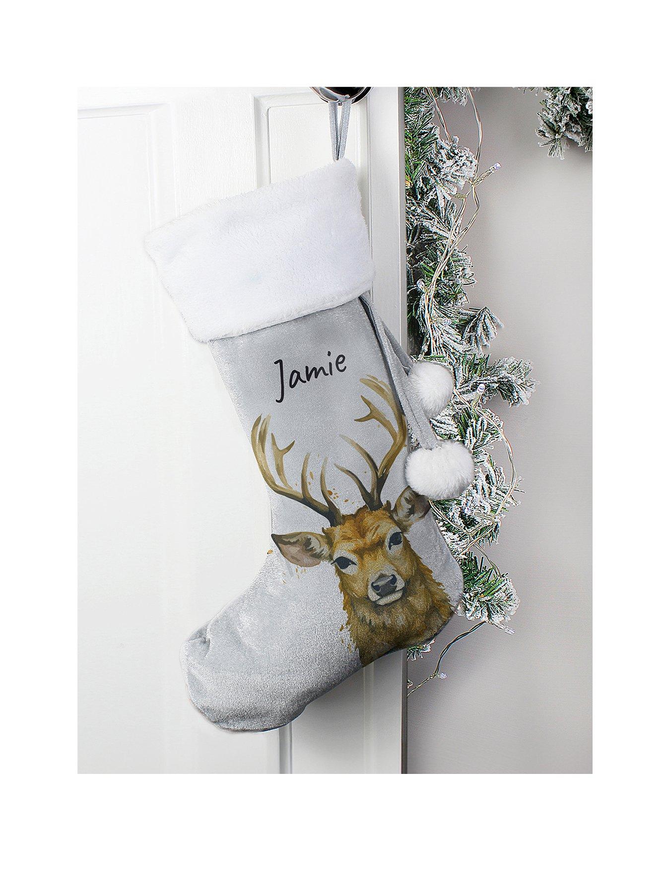 The Personalised Memento Company Personalised Reindeer Silver Grey Stocking