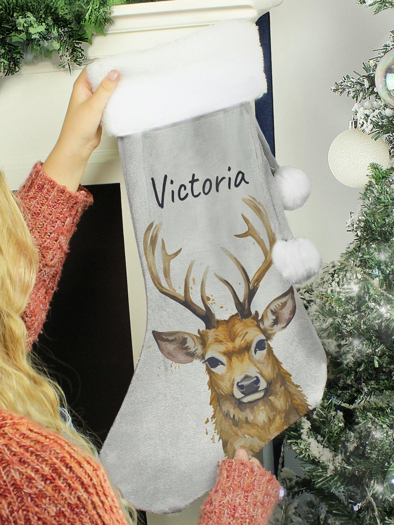Image 2 of 3 of The Personalised Memento Company Personalised Reindeer Silver Grey Stocking