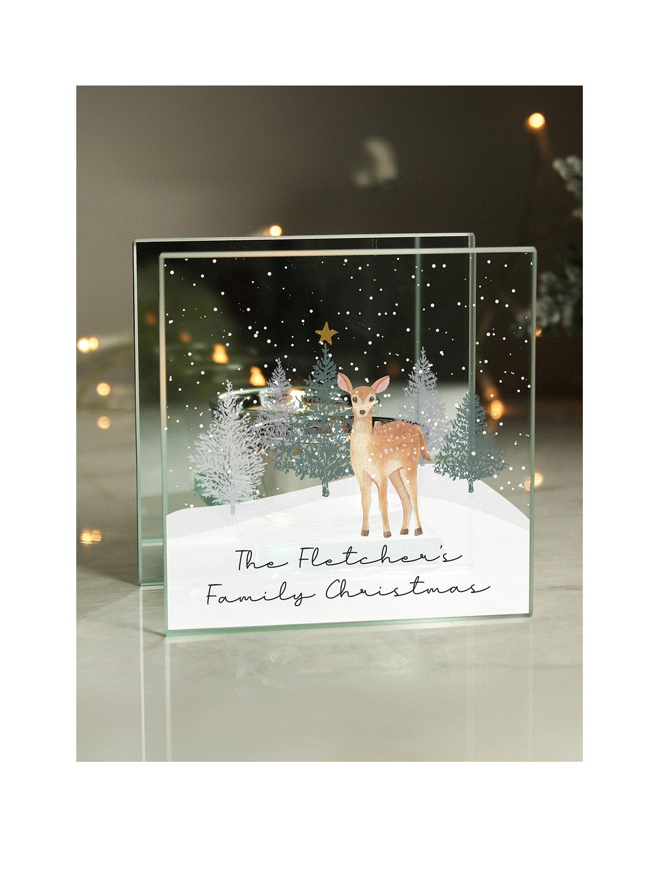 undefined Personalised Christmas Deer Glass Tea Light Candle Holder