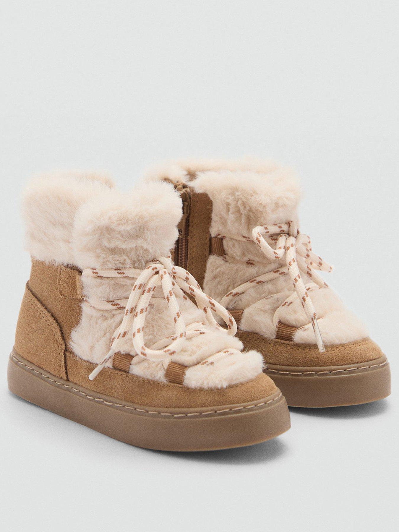  image of mango-younger-girls-faux-fur-suede-ankle-boots-brown
