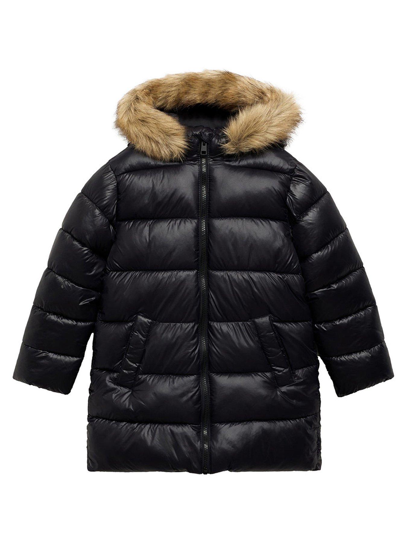 River Island Older Girl Padded High Shine Coat Black littlewoods