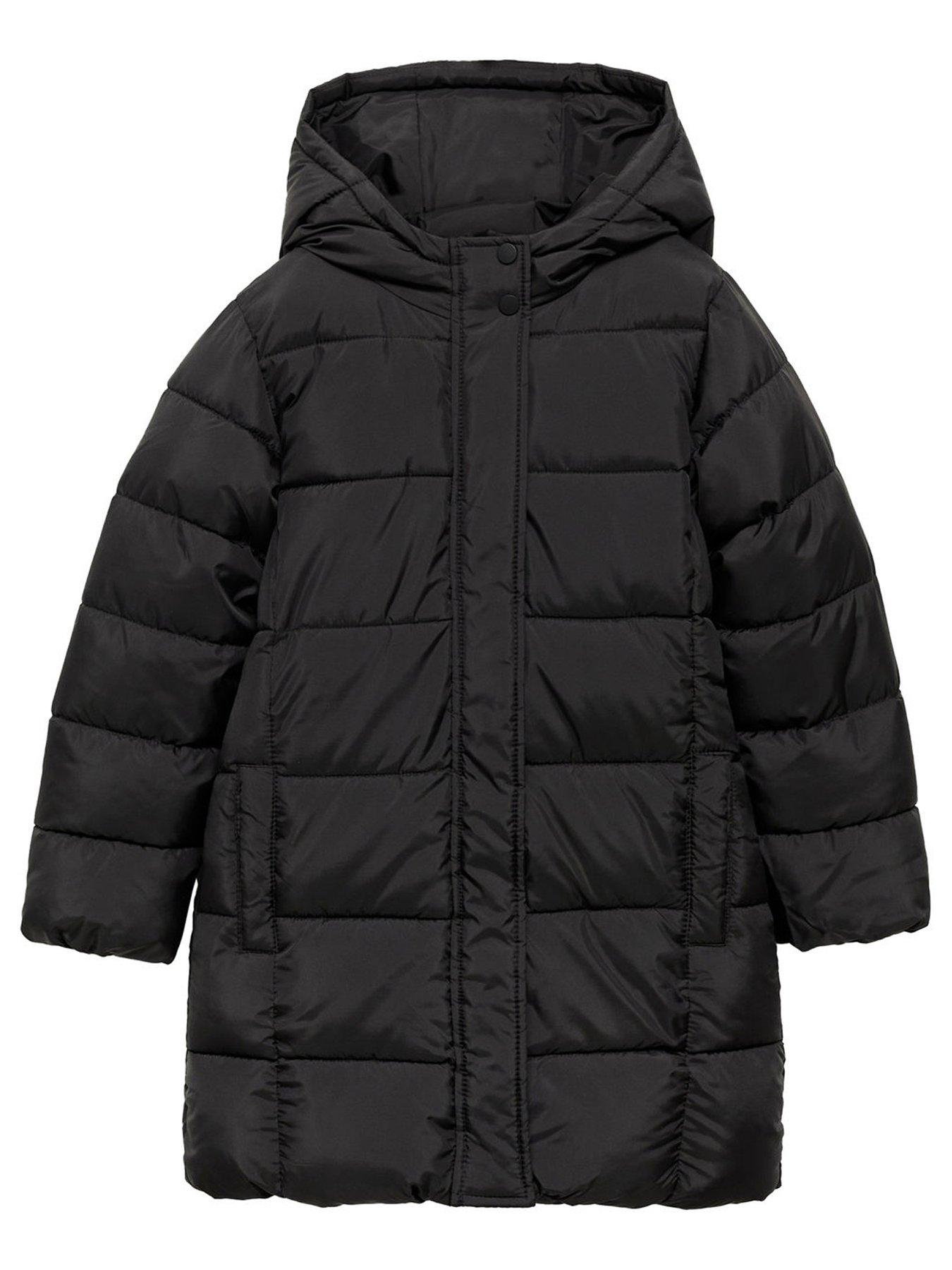 Girls Longline Padded Coat Black