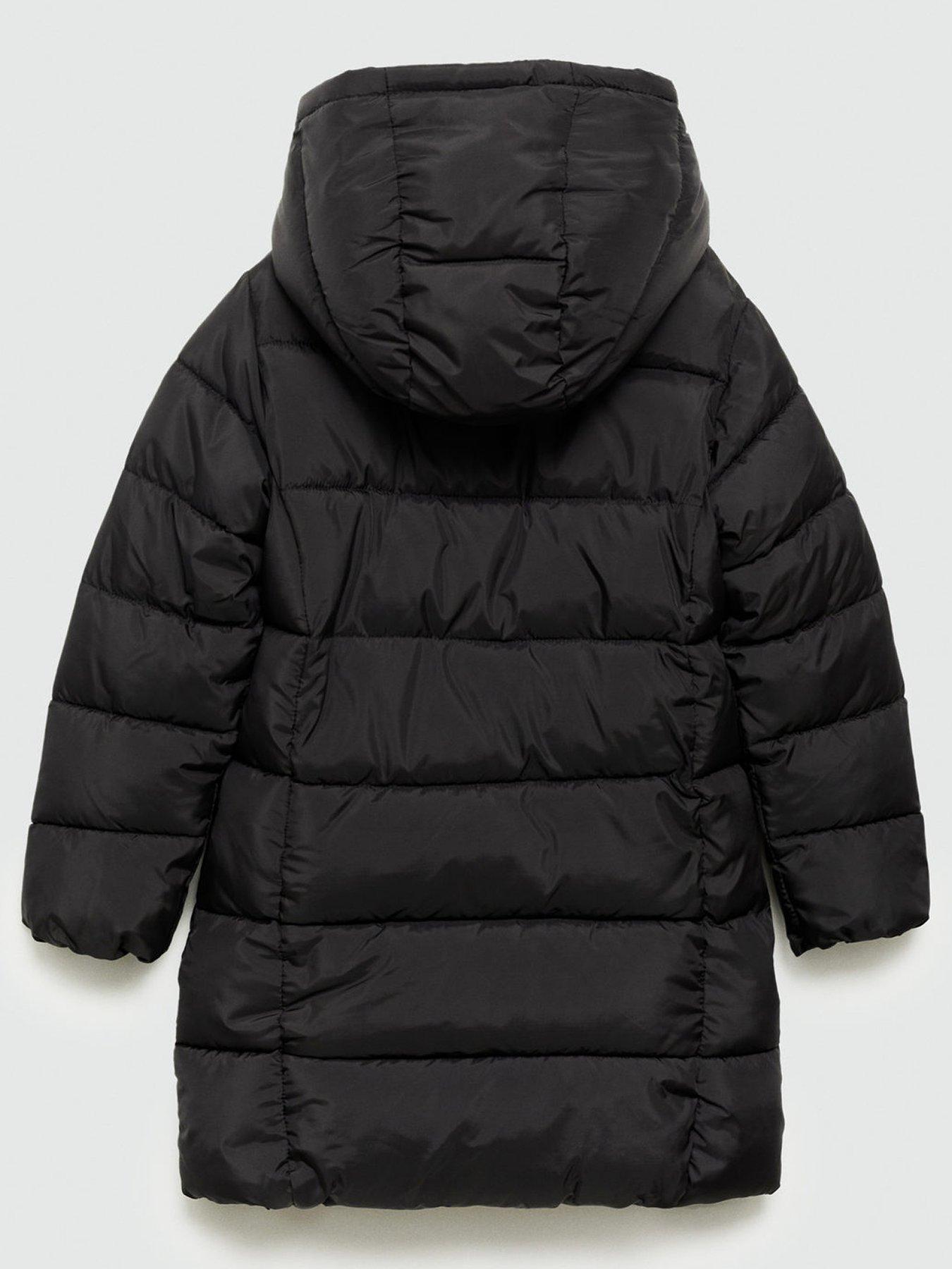 Girls Longline Padded Coat Black