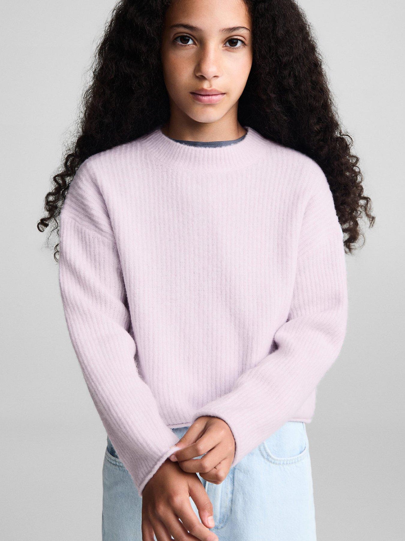 Mango Girls Knitted Roll Neck Jumper Light Pink littlewoods