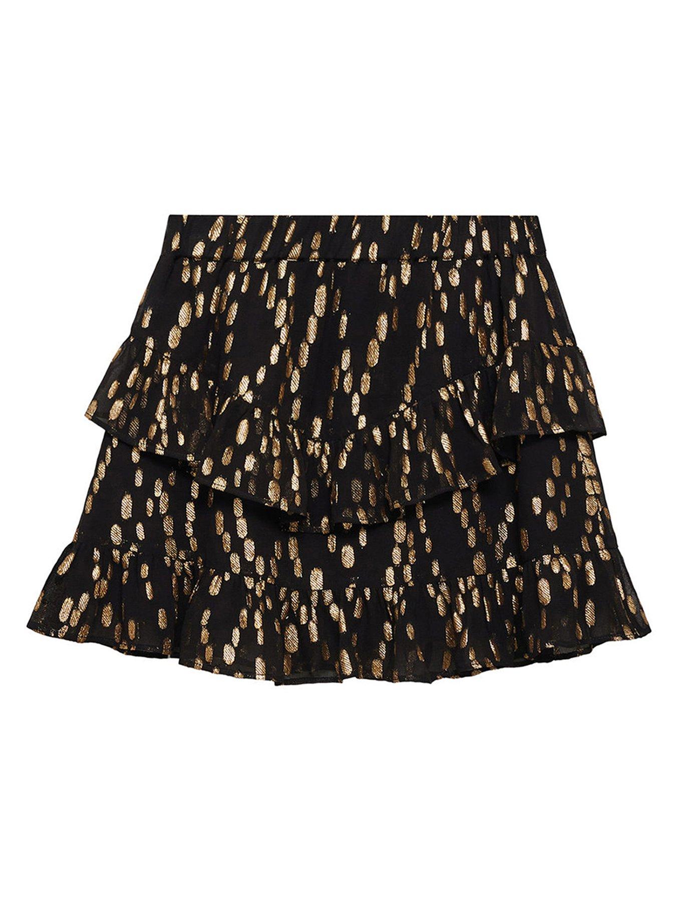 undefined Girls Foil Print Layered Skirt - Black