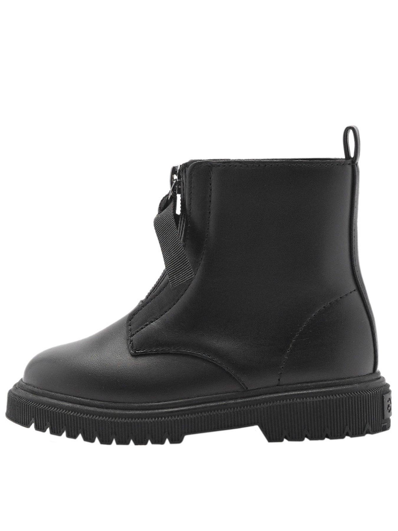 undefined Younger Girls Zip Leather Ankle Boots - Black