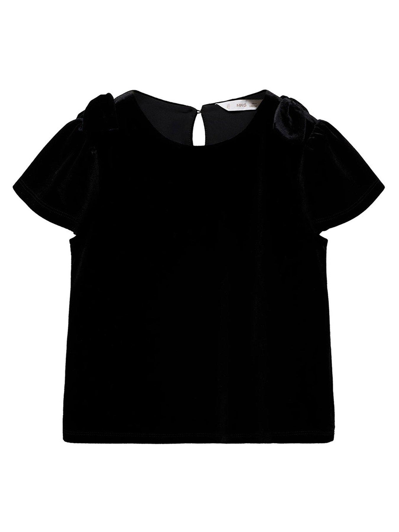 undefined Girls Velour Bow Detail Top - Black