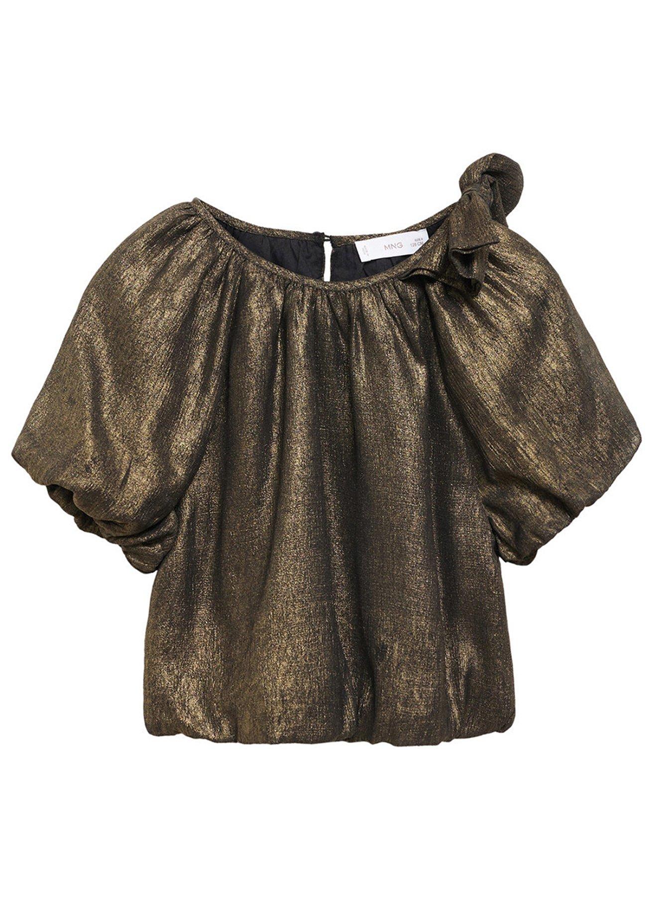 undefined Girls Metallic Bow Blouse - Gold