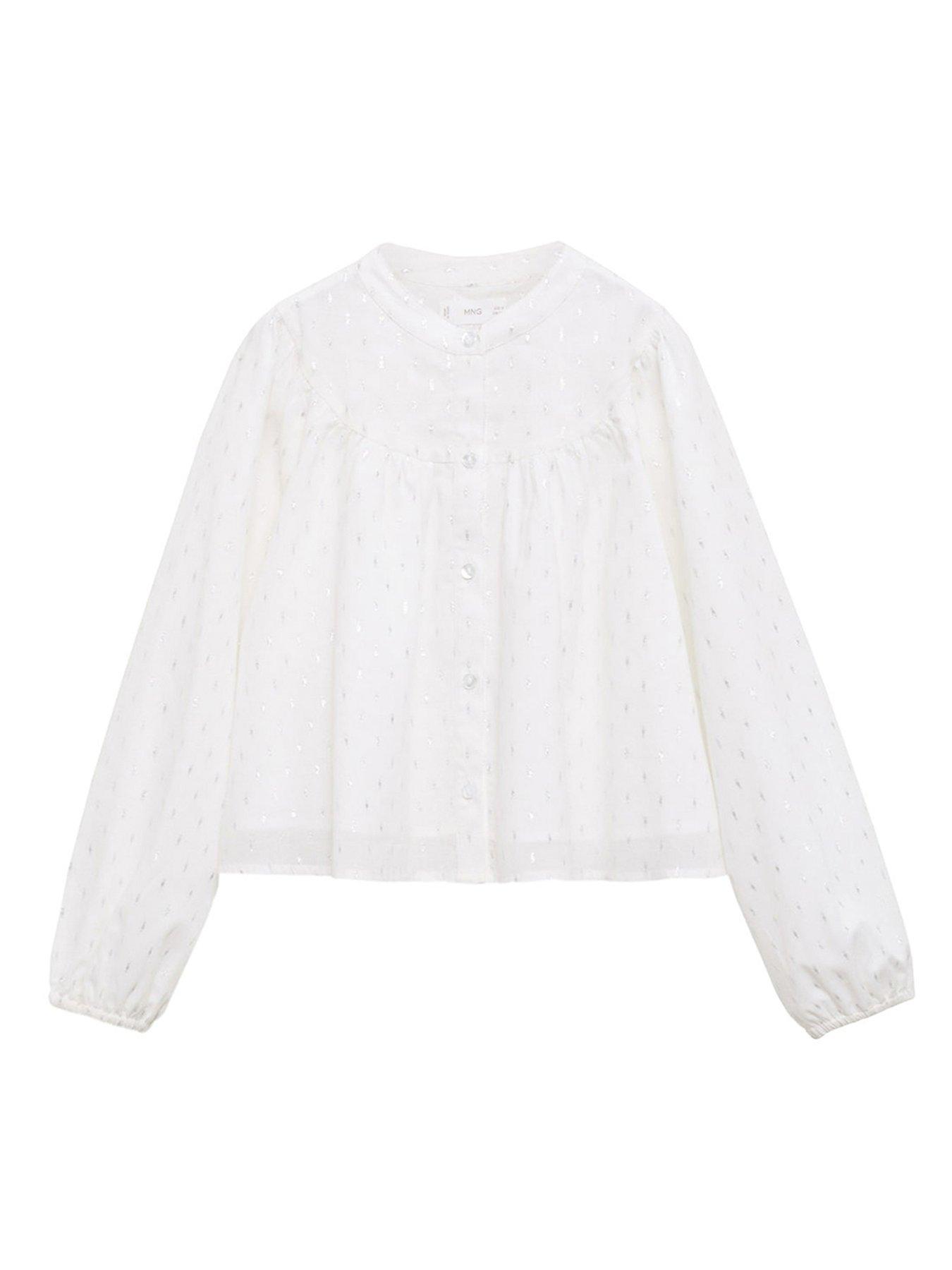 undefined Girls Embroidered Long Sleeve Blouse - Light Cream
