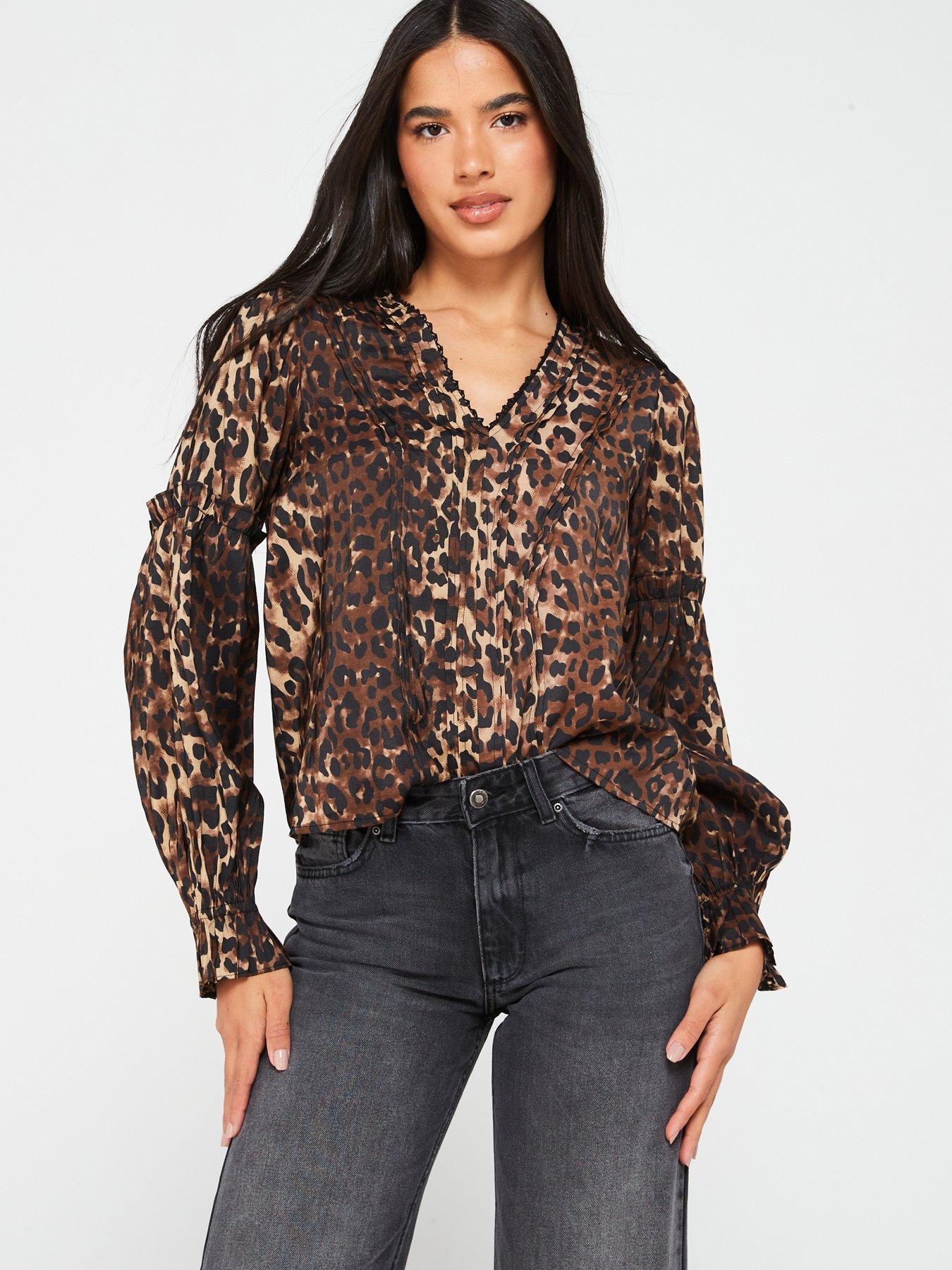 undefined Leopard Print V Neck Top - Multi