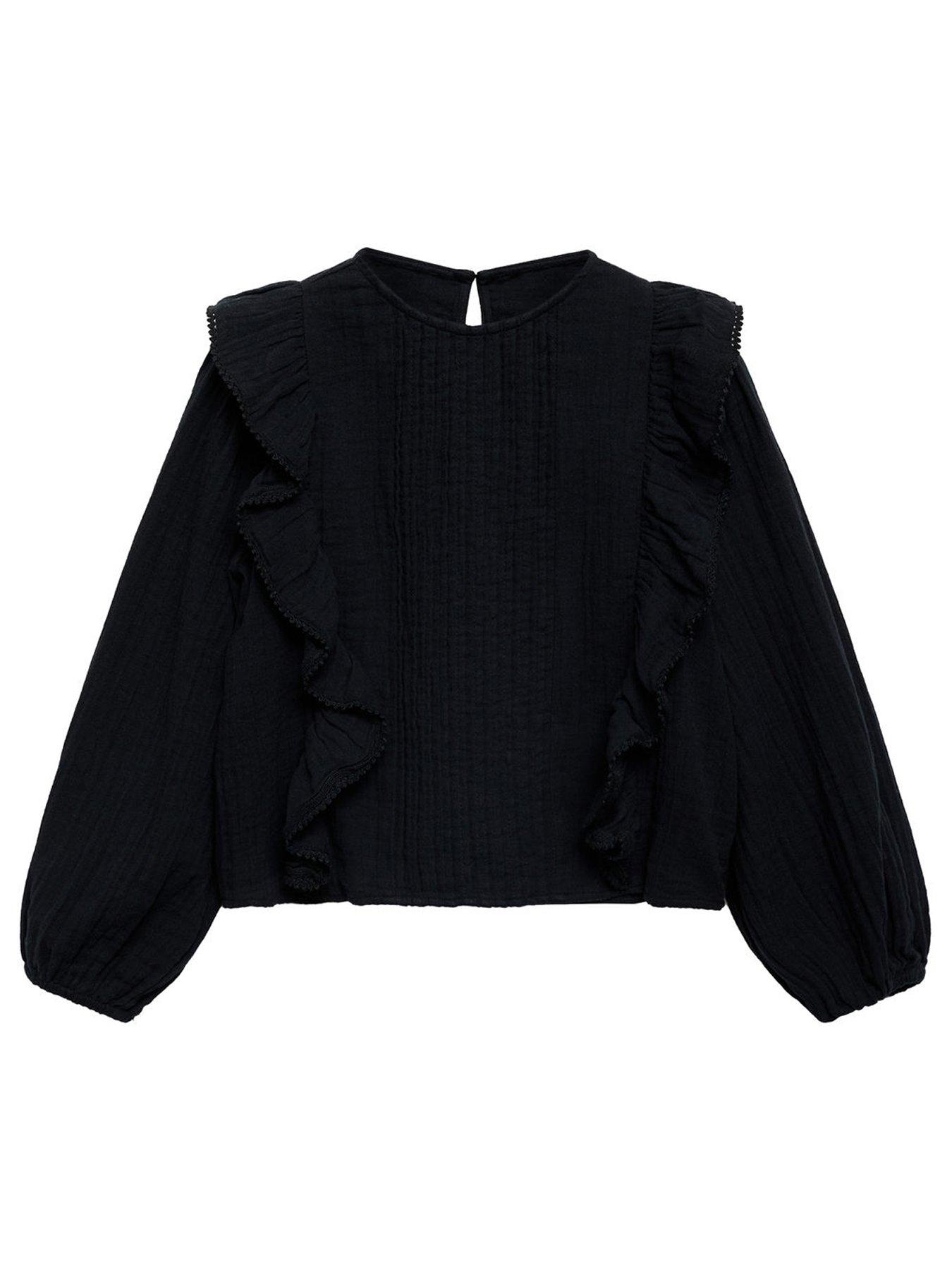 undefined Girls Long Sleeve Frill Blouse - Black