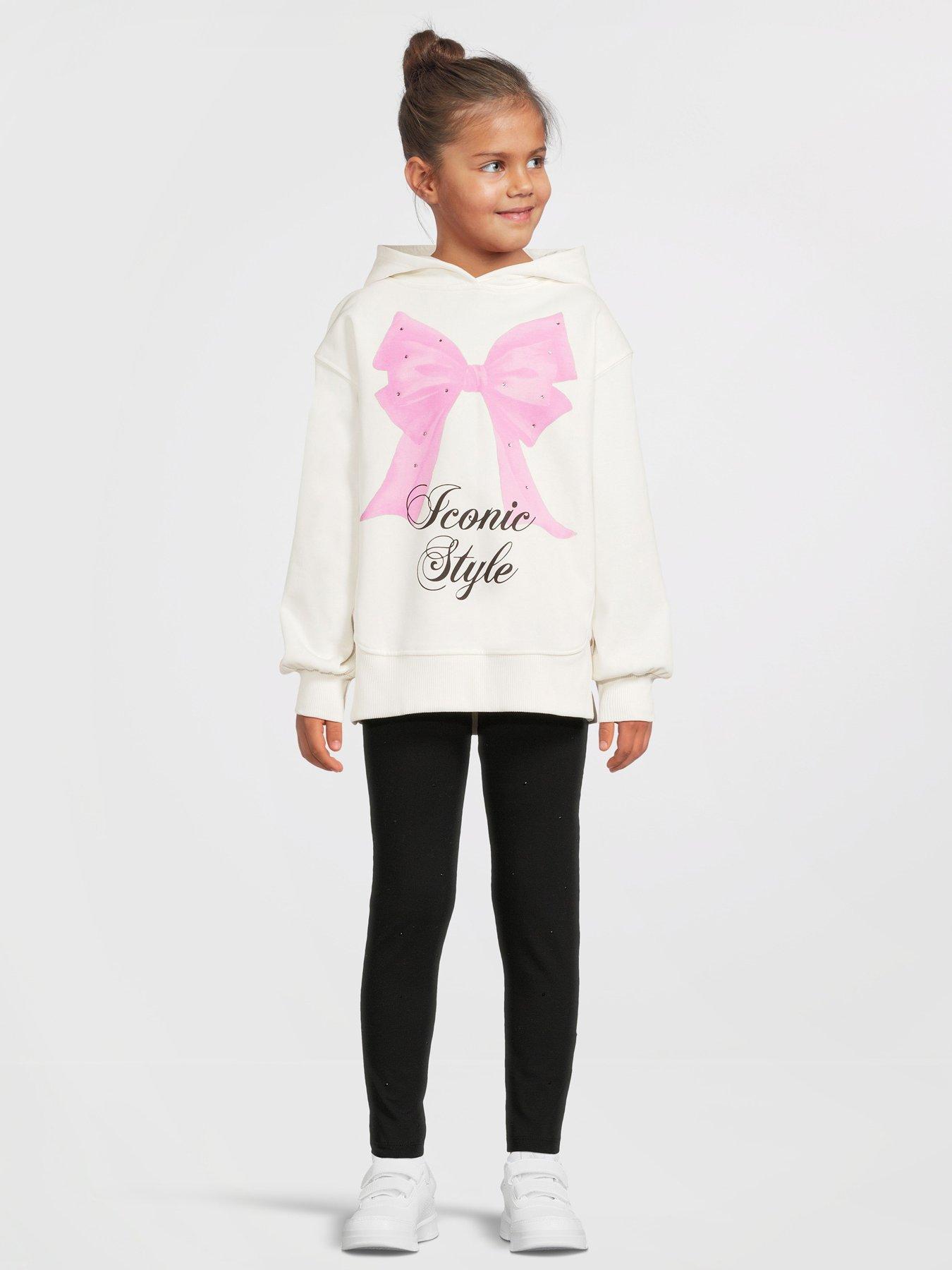 undefined Girls Bow Graphic Hoodie Set - Cream