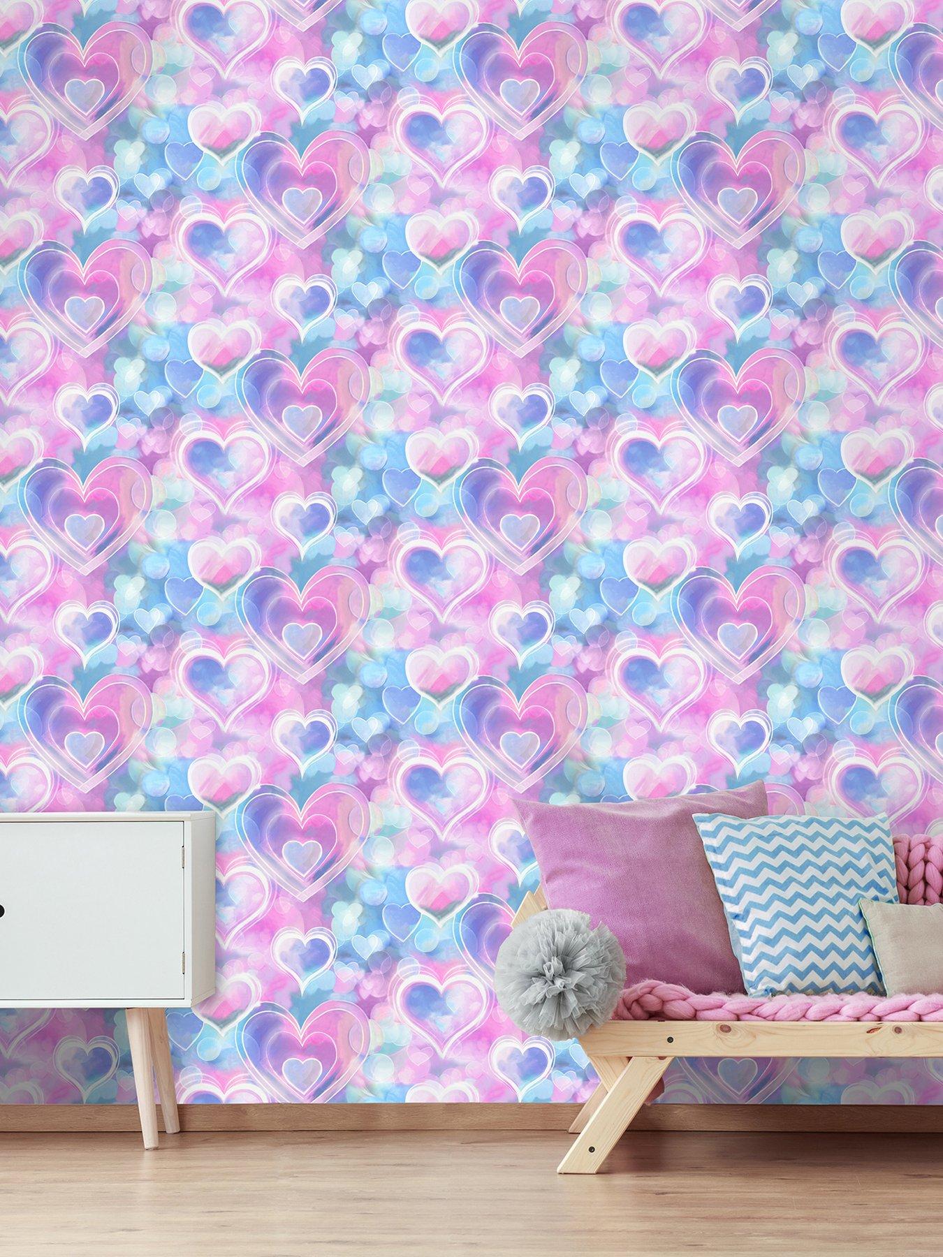 Holden Decor Neon Hearts Wallpaper - Pink/Blue