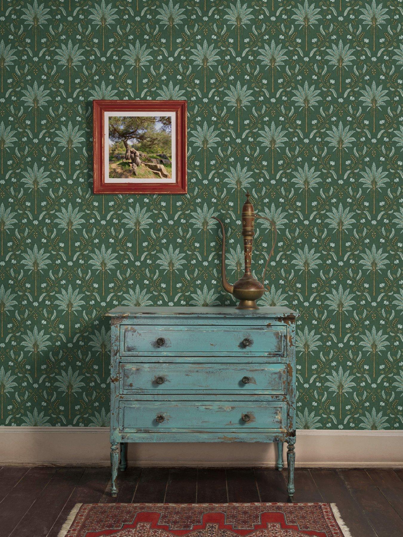 undefined Palm Trellis Wallpaper in Green