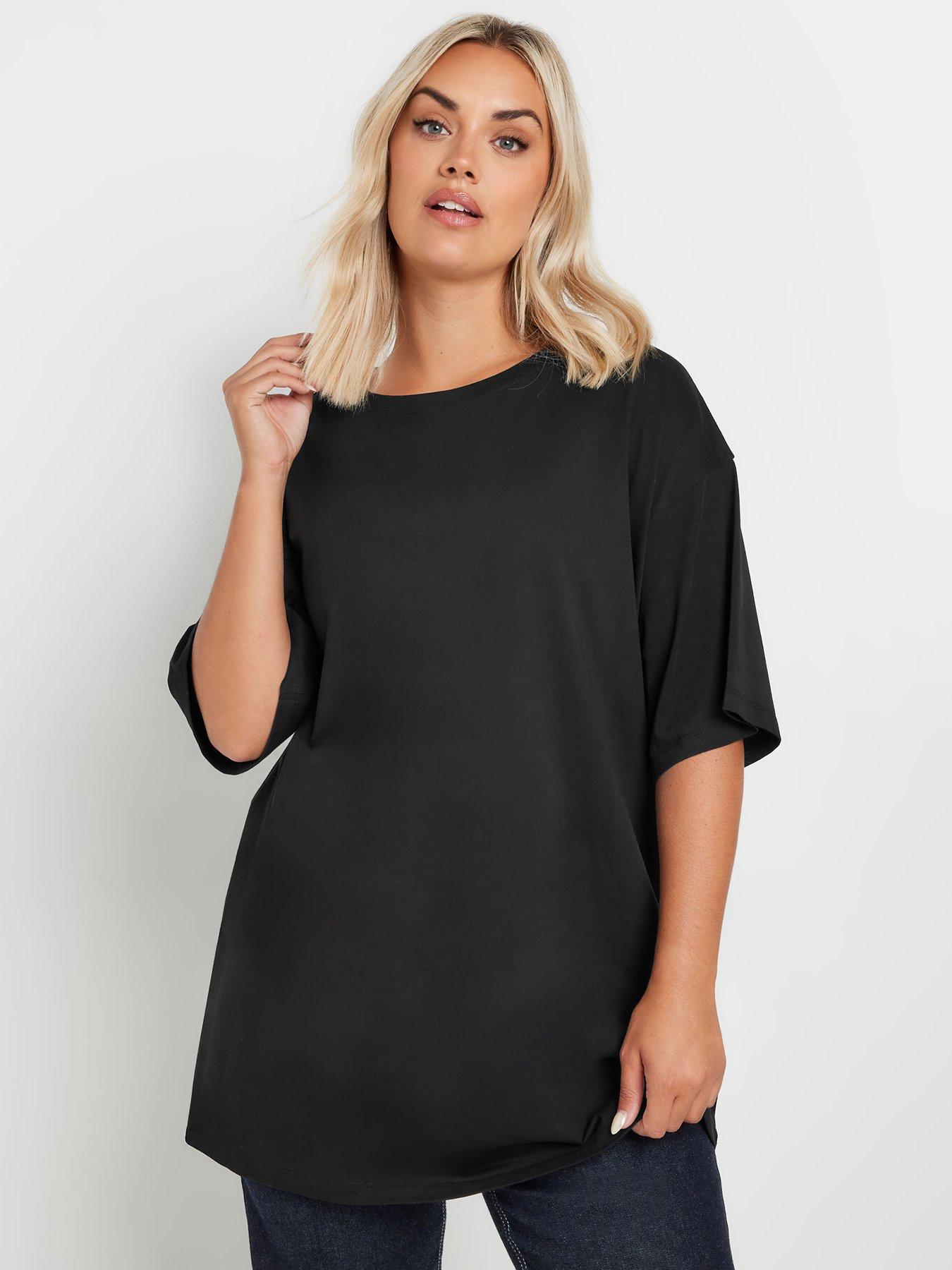 Image 1 of 4 of Yours Curve Basic Long Line T-Shirt - Black