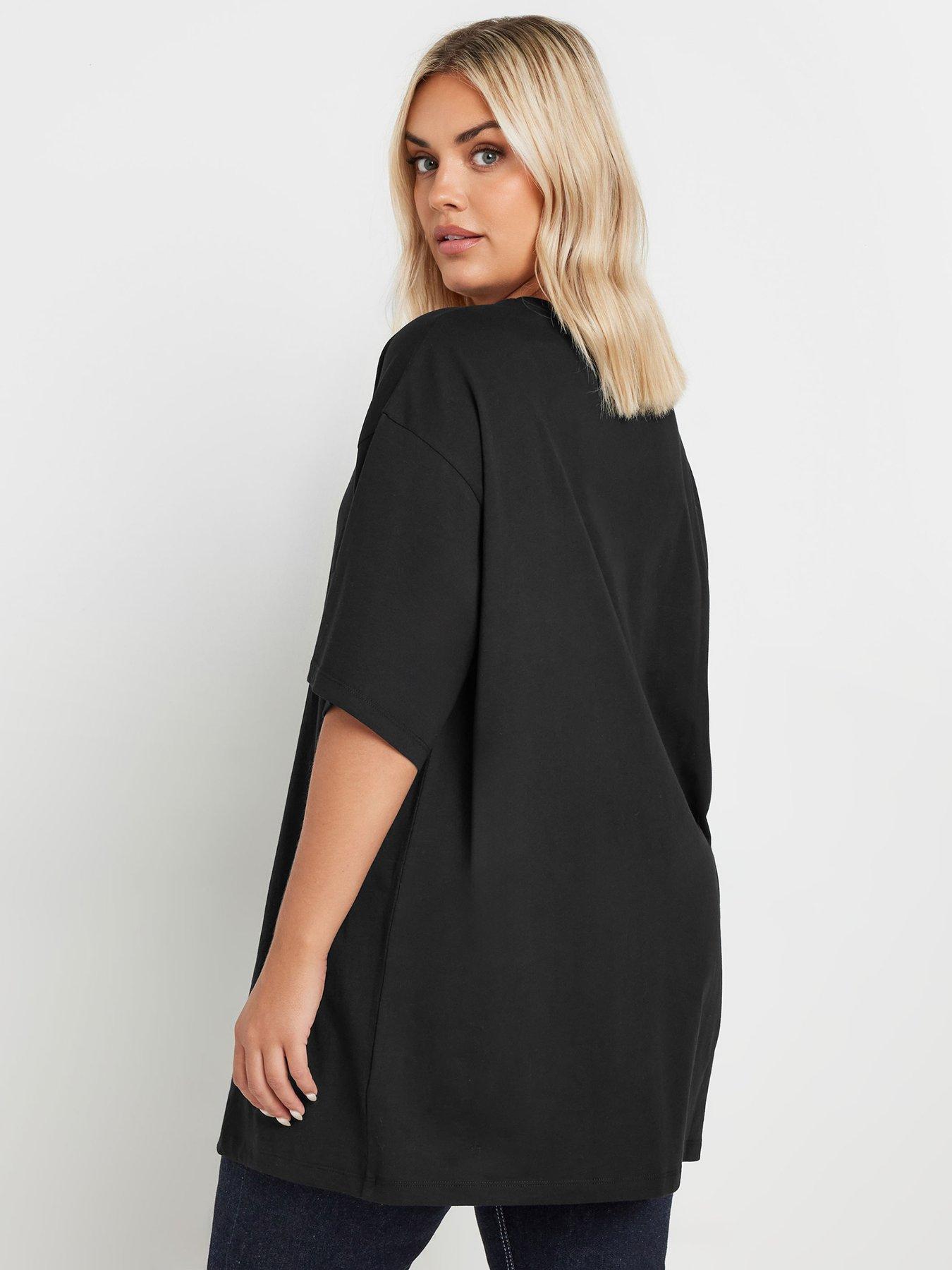  image of yours-curve-basic-long-line-t-shirt-black