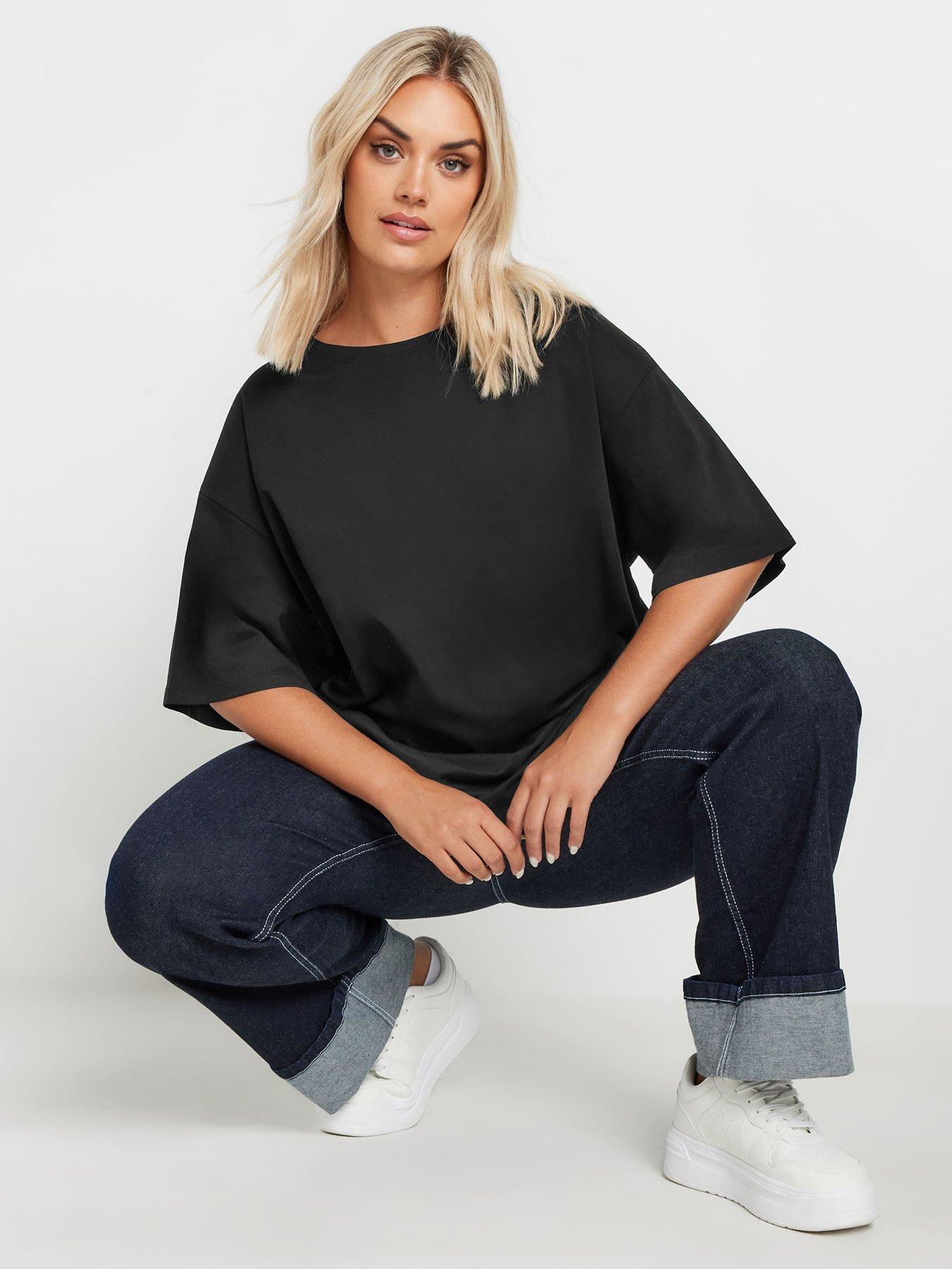  image of yours-curve-basic-long-line-t-shirt-black