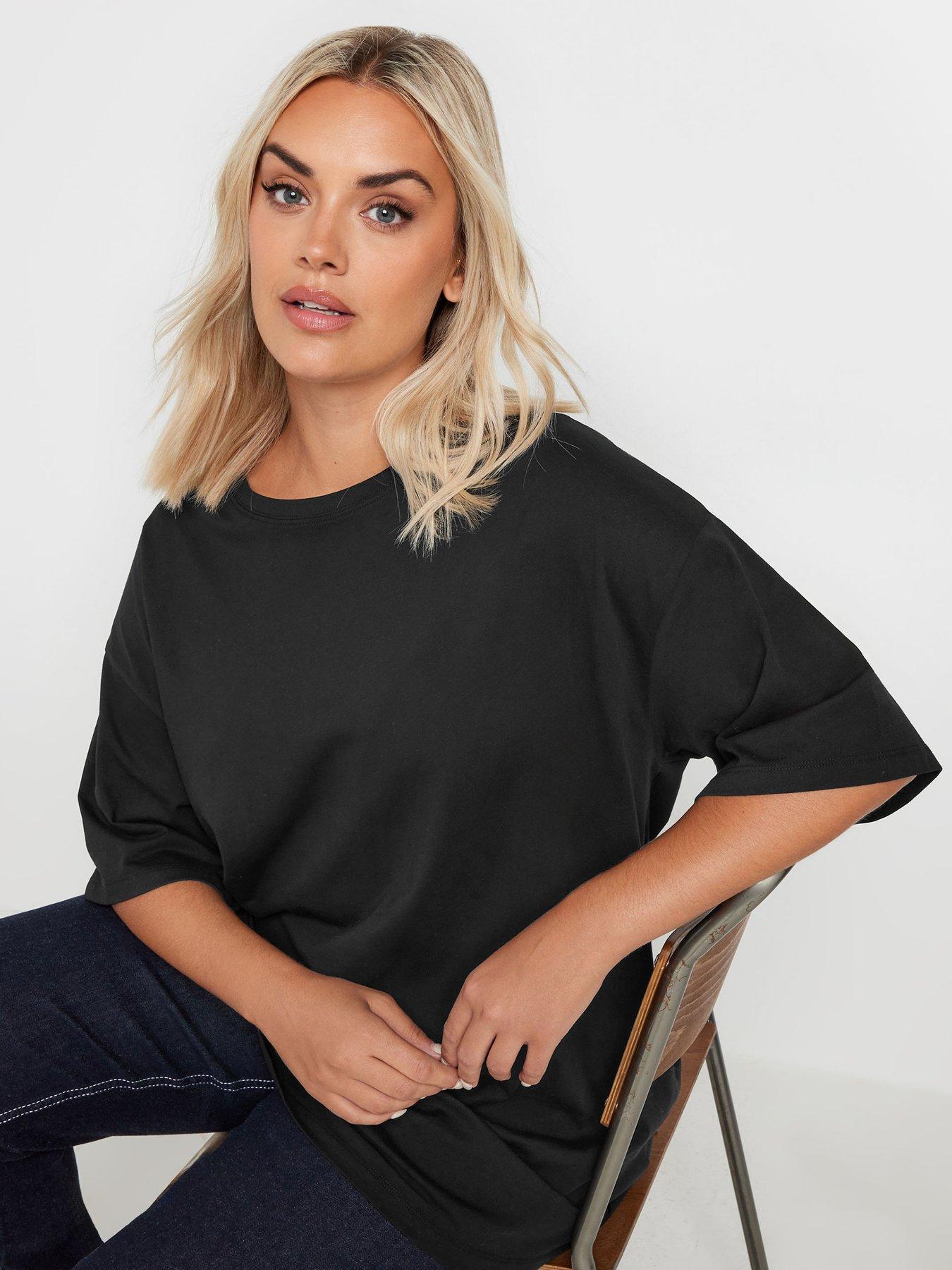  image of yours-curve-basic-long-line-t-shirt-black