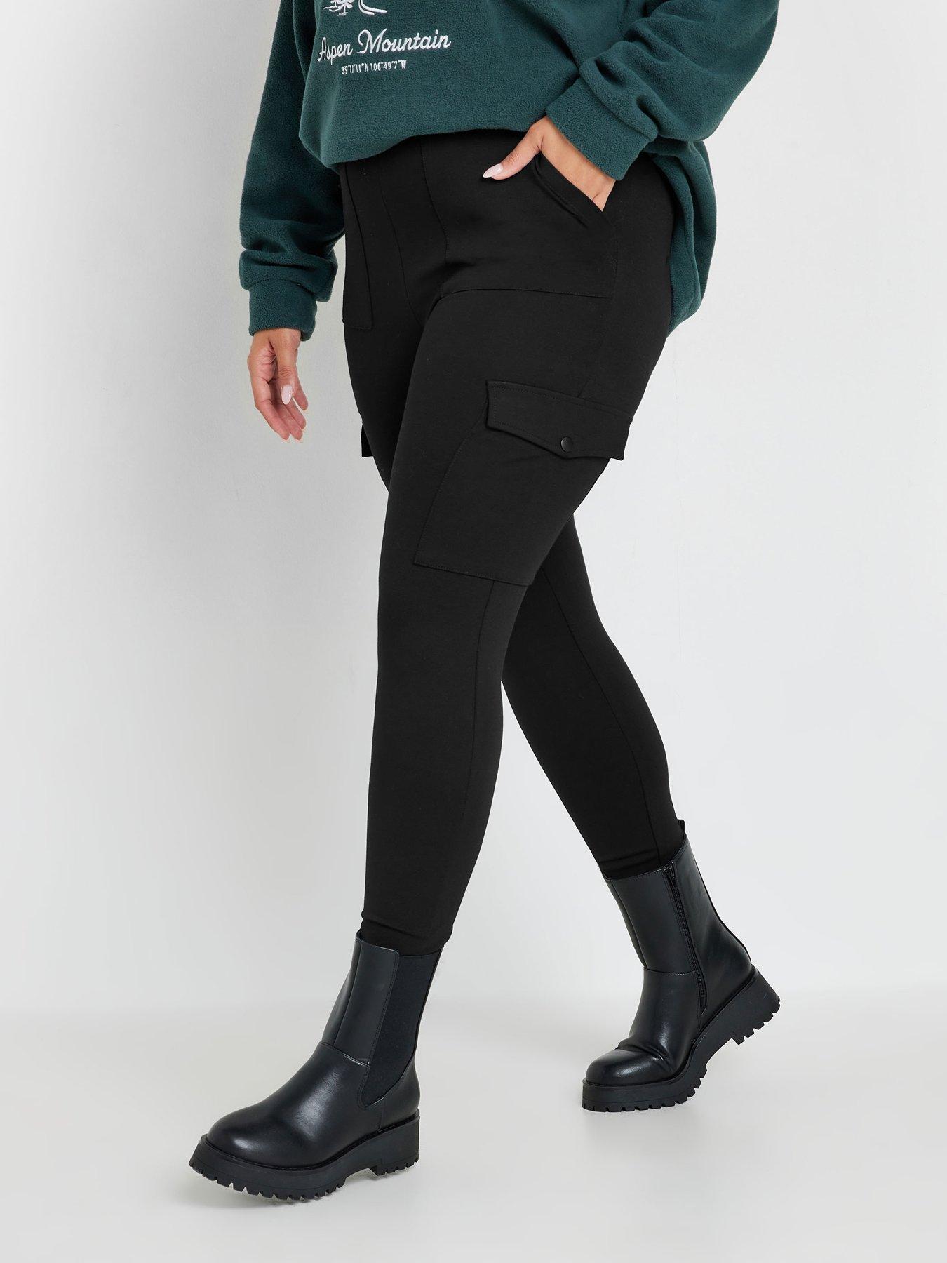 Image 1 of 4 of Yours Curve Cargo Pocket Ponte Leggings - Black
