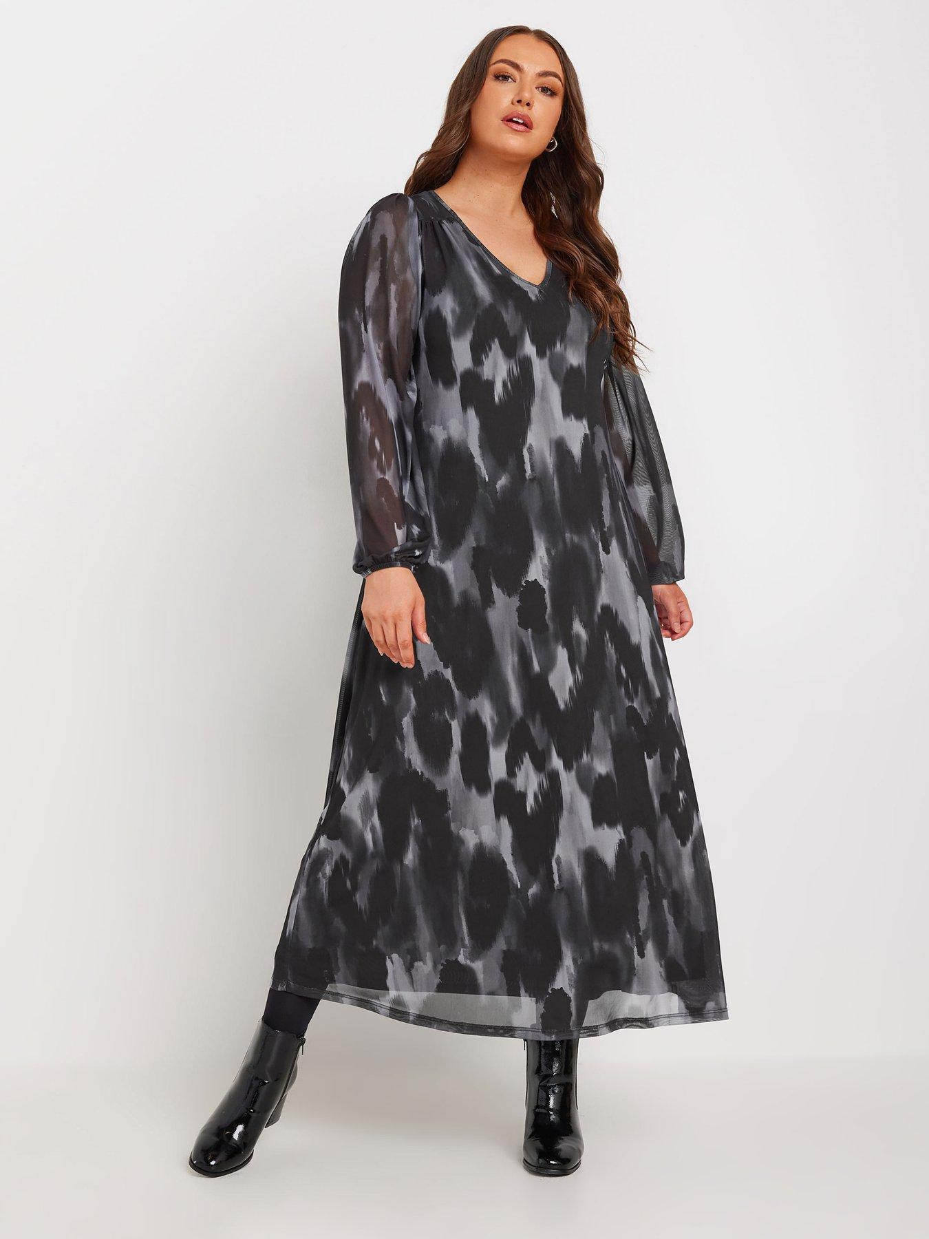 undefined Curve Balloon Sleeve Mesh Maxi Dress - Grey