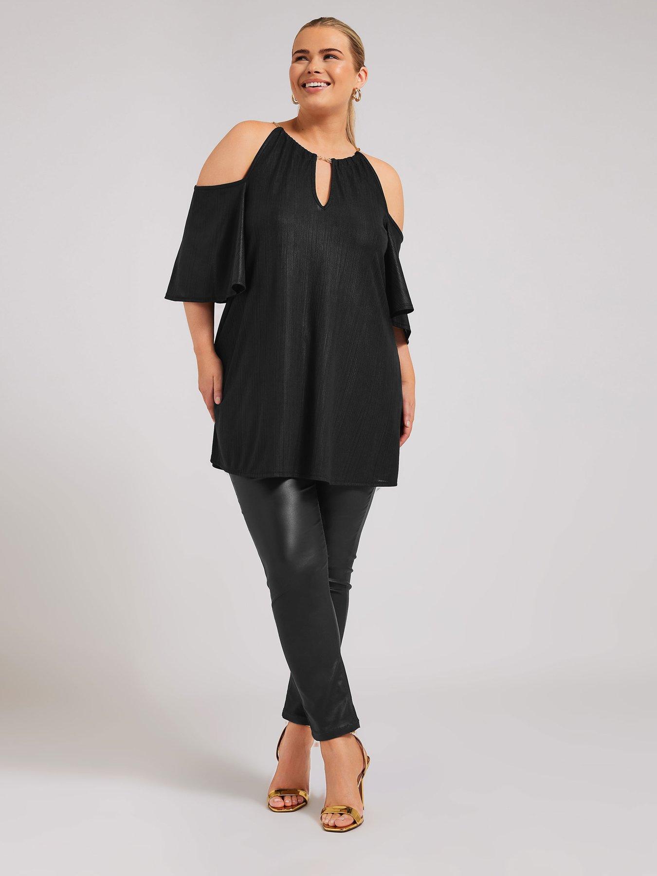 Image 3 of 4 of Yours Curve Foil Chain Detail Top - Black