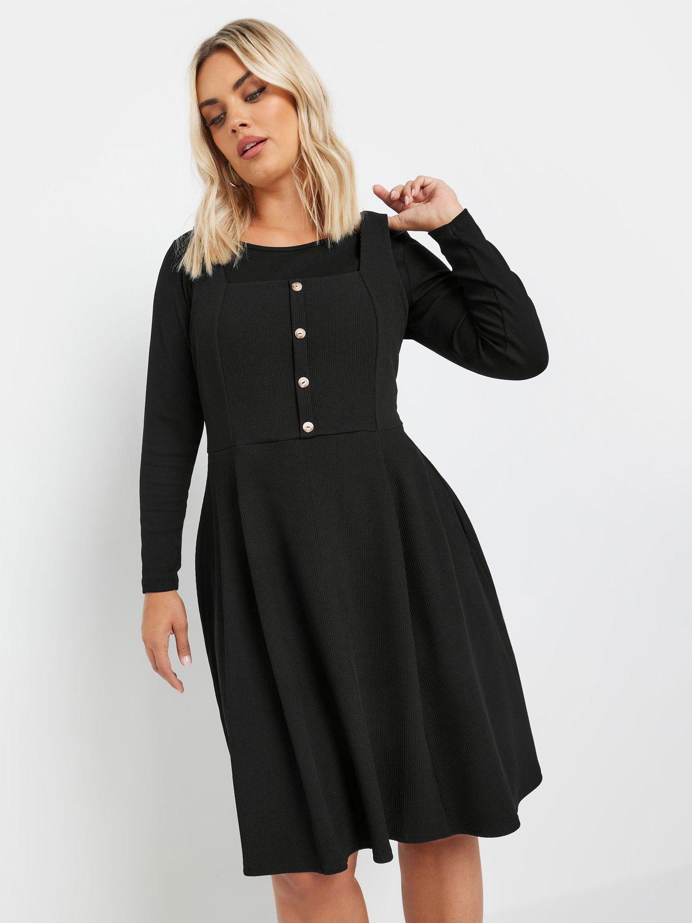 undefined Curve Ribbed Pinafore Dress - Black