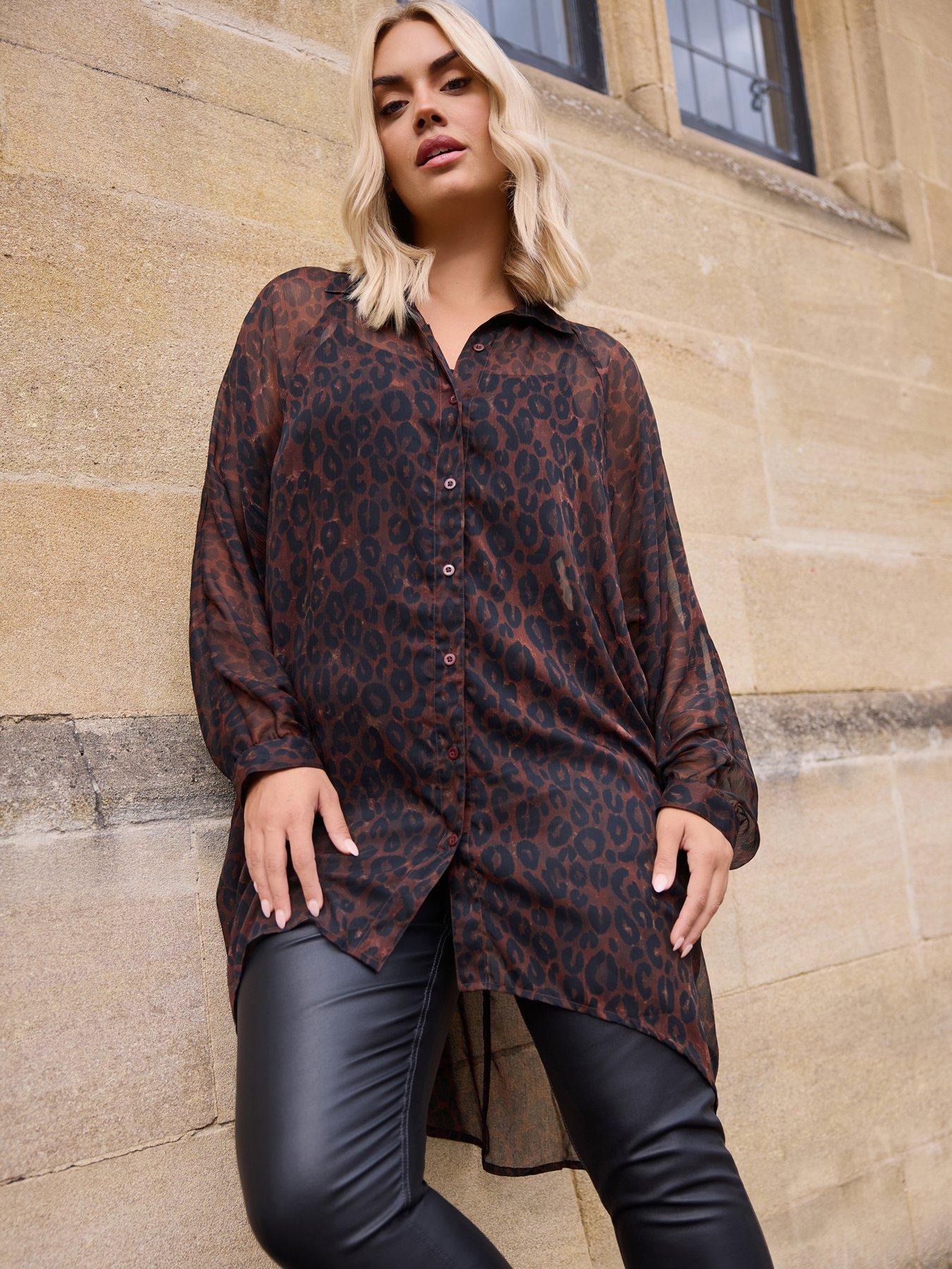 undefined Curve Extreme Dip Back Chiffon Shirt - Brown