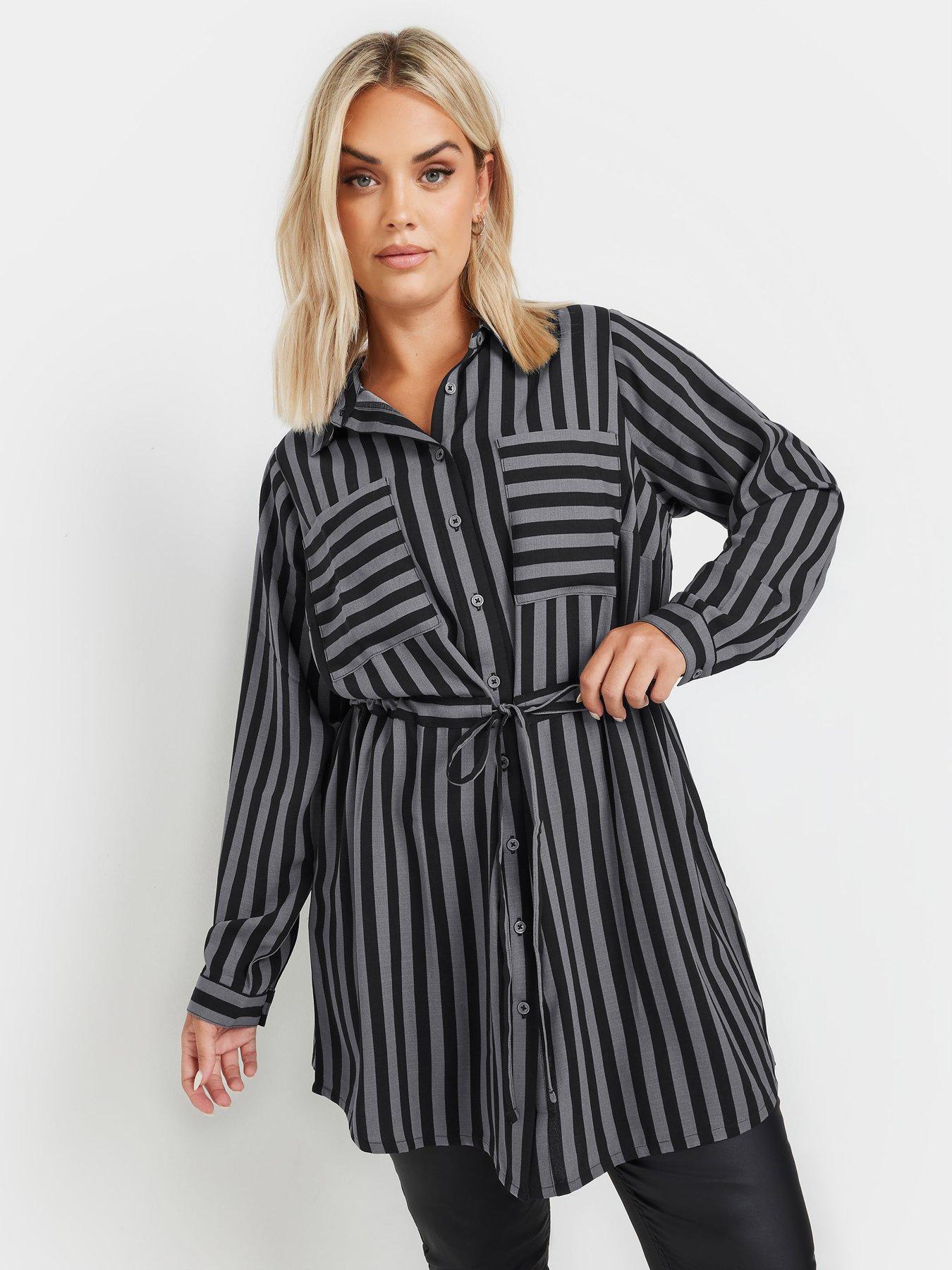 undefined Curve Stripe Utility Tunic Shirt - Grey