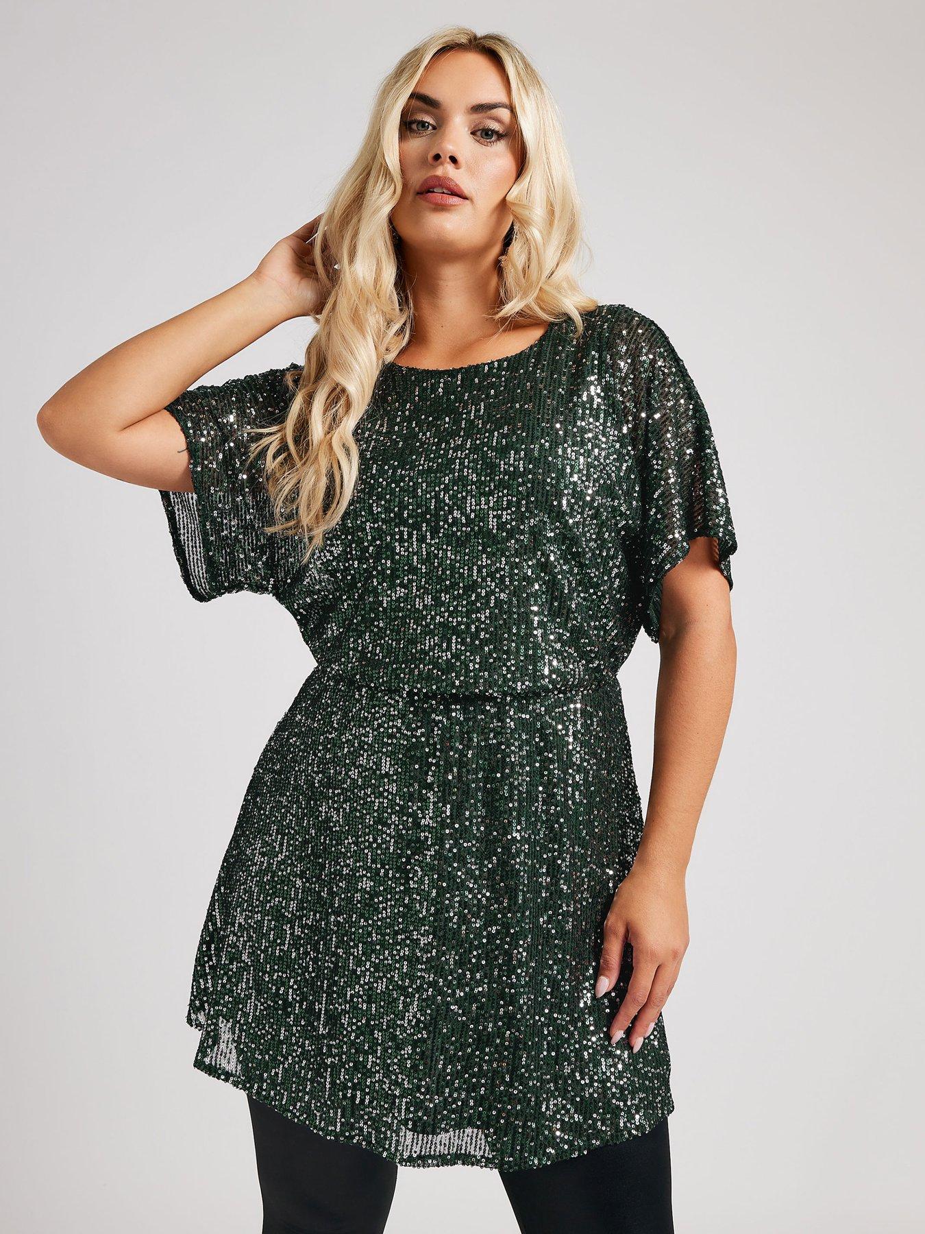 undefined Curve Sequin Peplum Top - Green