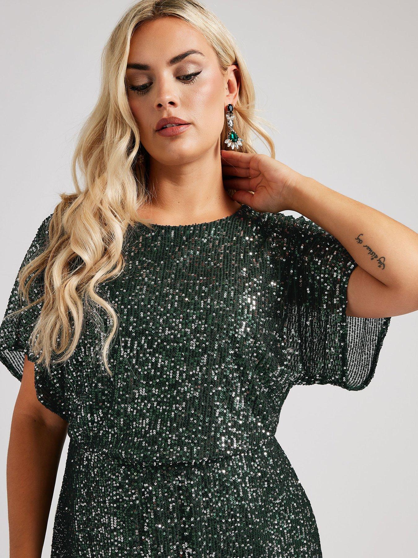 Image 4 of 4 of Yours Curve Sequin Peplum Top - Green