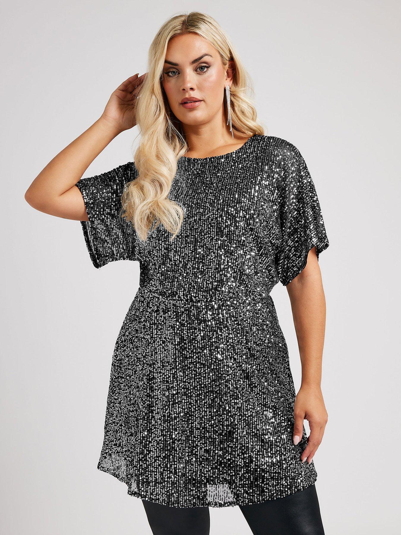 Yours Curve Sequin Peplum Top - Silver